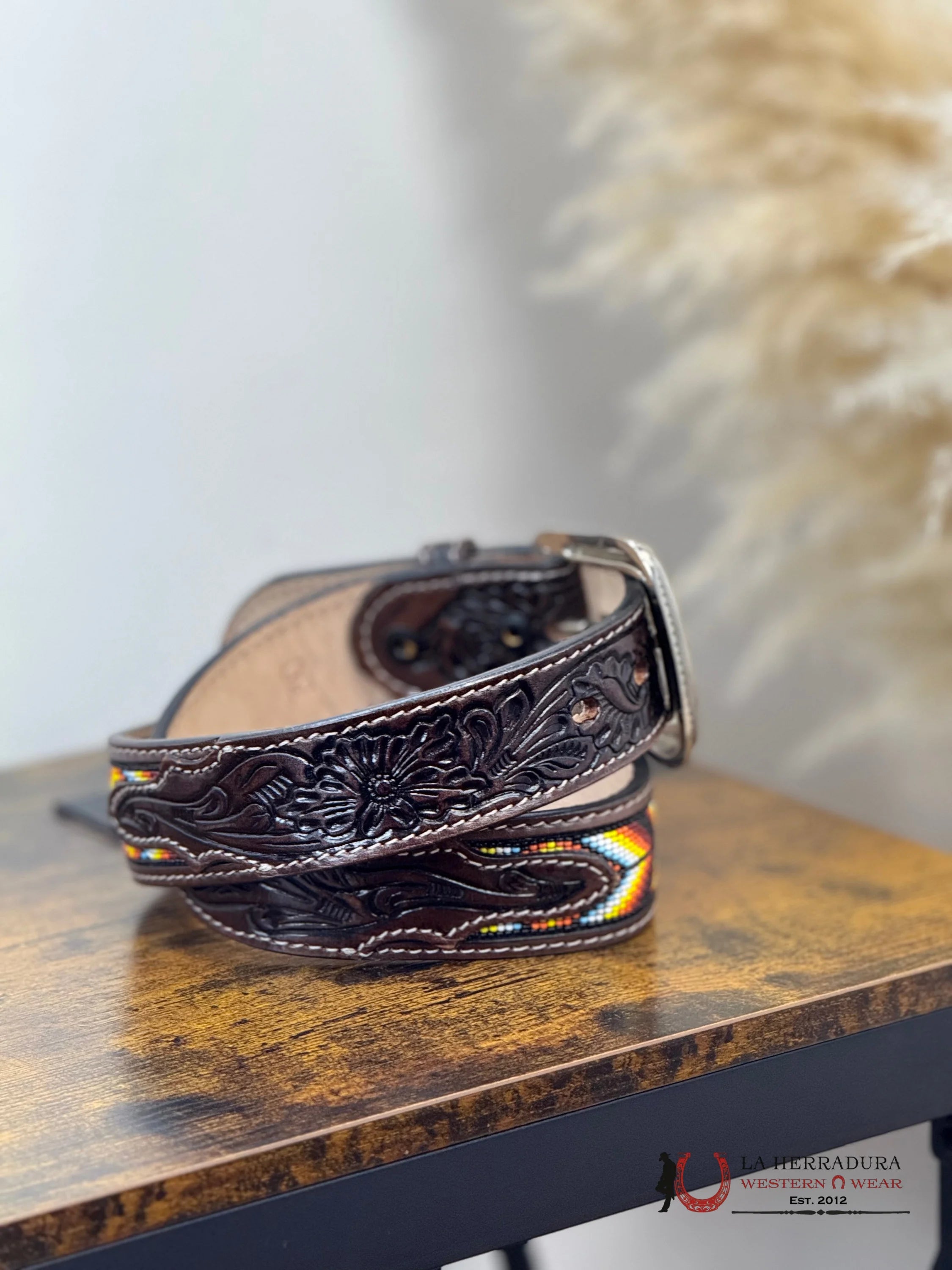 LA HERRADURA CINTO AZTECA CINCELADO MULTICOLOR DARK BROWN CINTURONES HOMBRES
