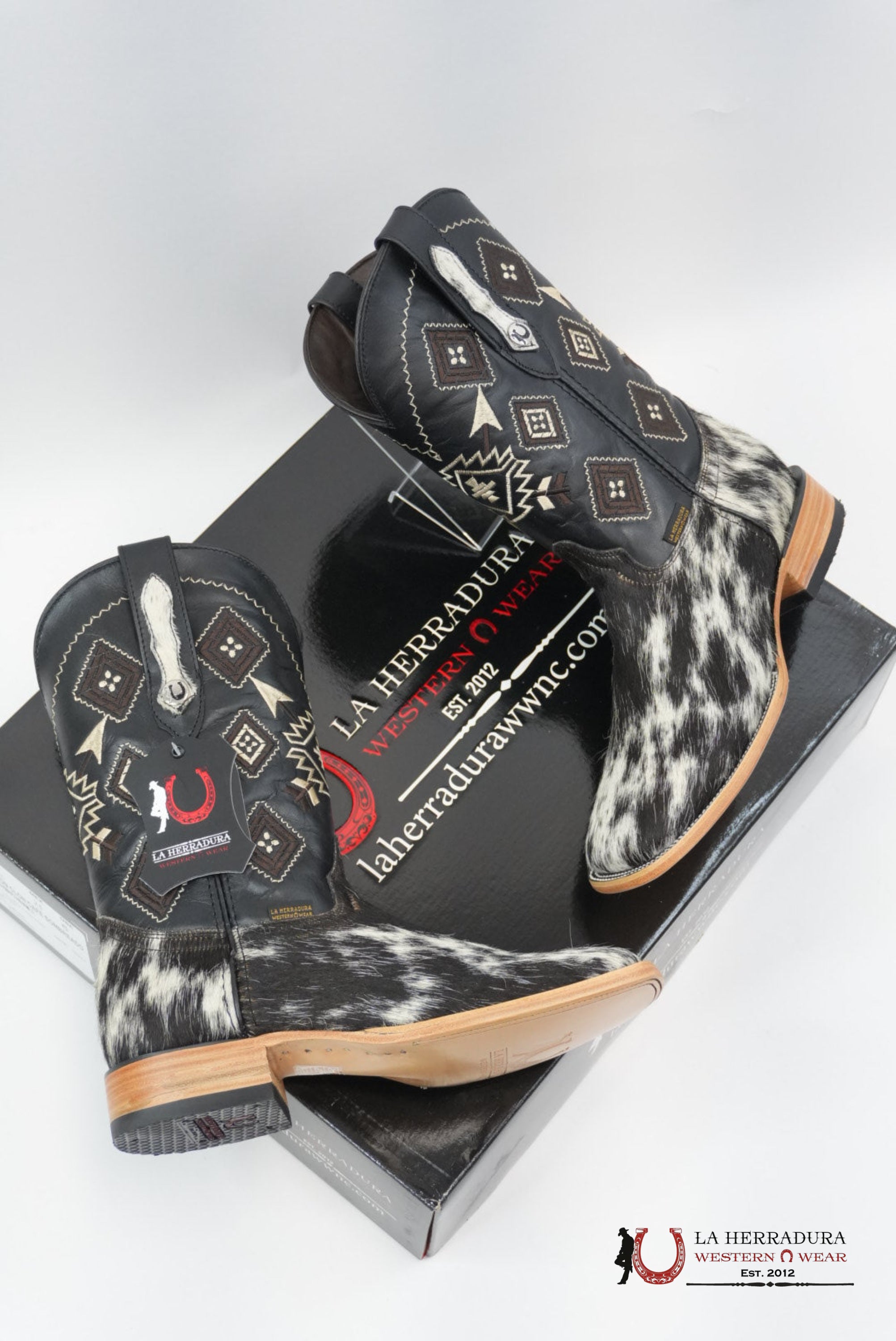 LA HERRADURA MEN BOOT COWHIDE BLACK / WHITE (EVERY PAIR IS UNIQUE) BOTAS HOMBRES