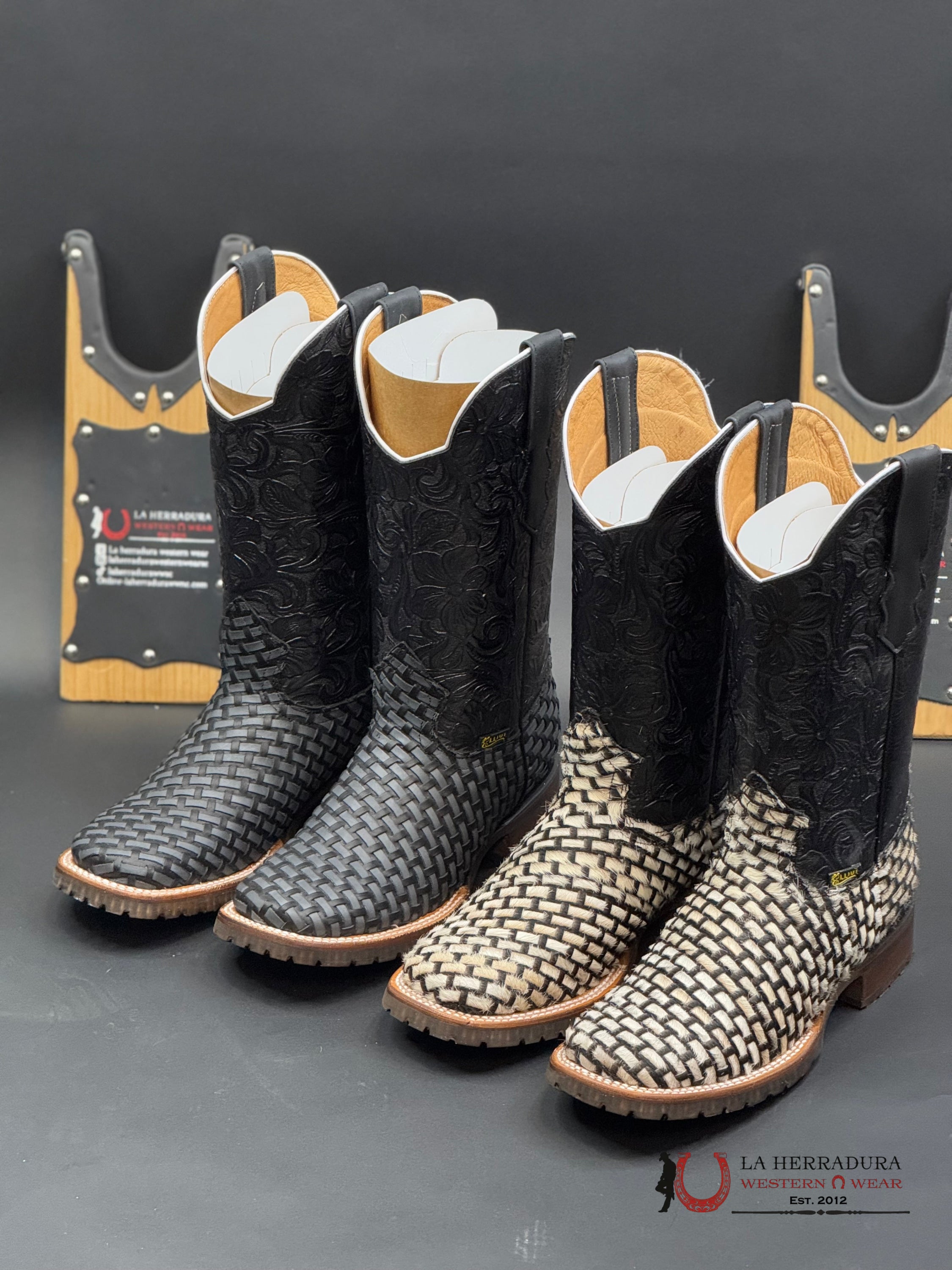 L Herradura Tejido Gris Mate Square Toe Boots Botas Hombres