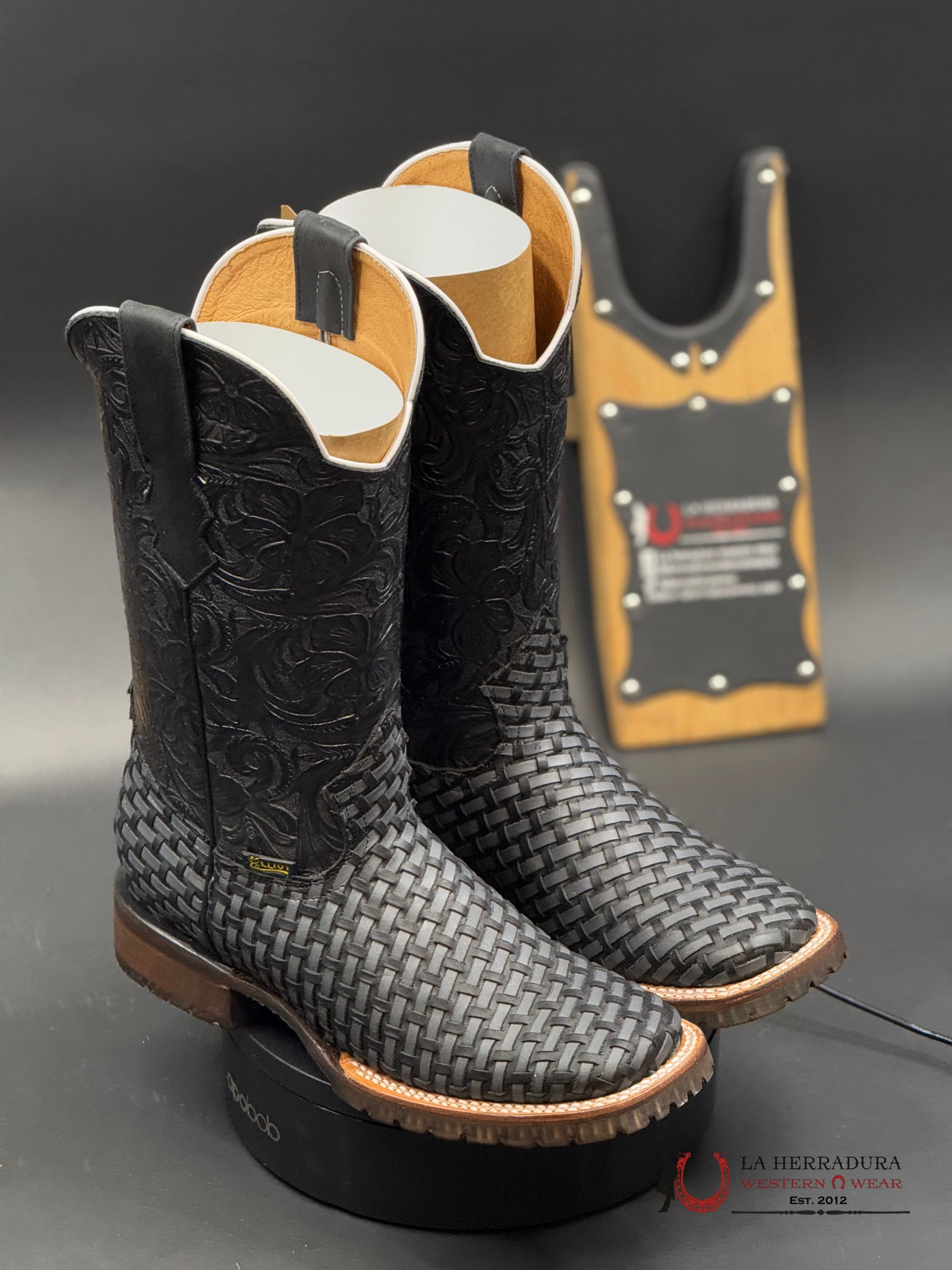 L Herradura Tejido Gris Mate Square Toe Boots Botas Hombres