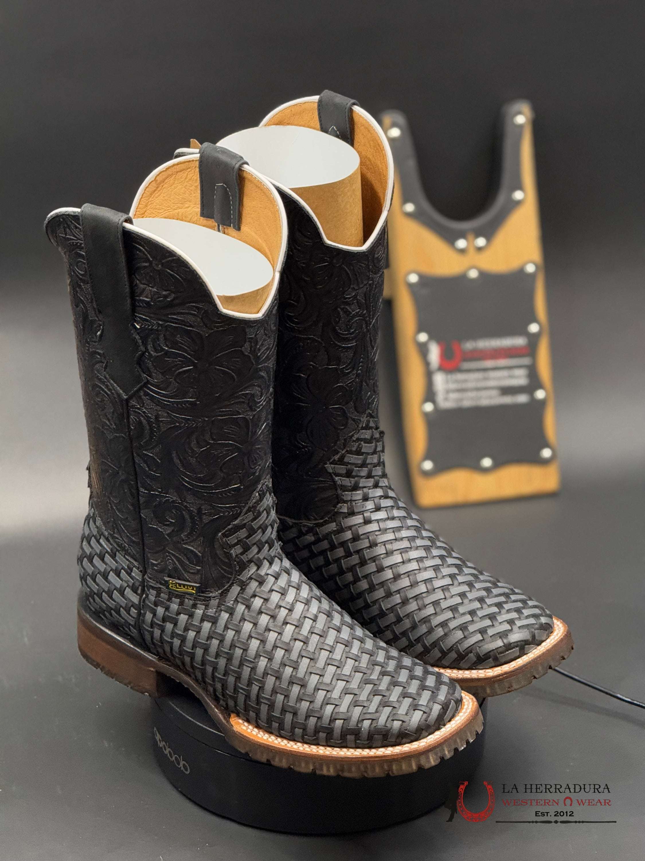 L Herradura Tejido Gris Mate Square Toe Boots Botas Hombres