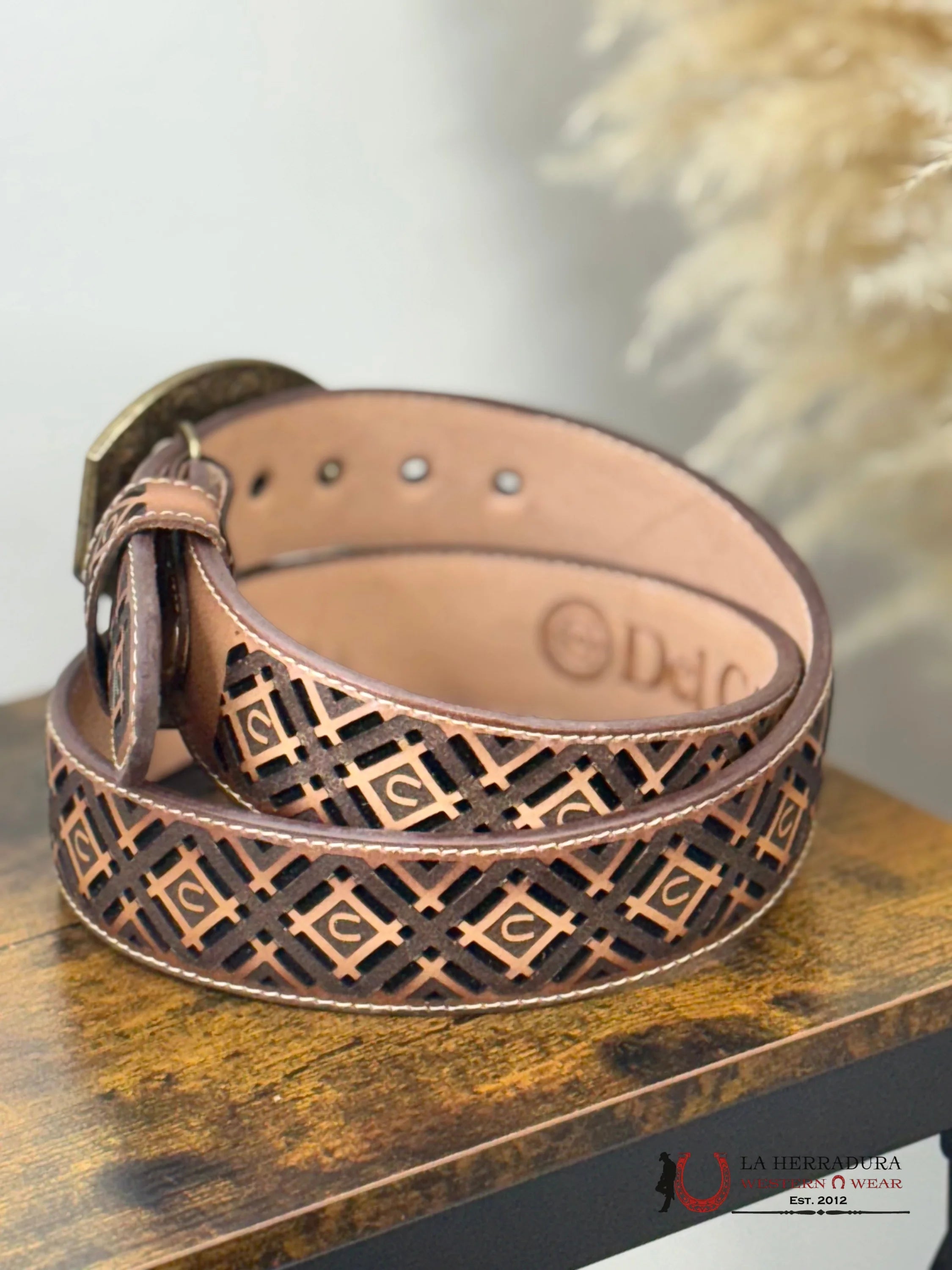 LA HERRADURA EMBROIDERED BROWN MEN BELT CINTURONES HOMBRES
