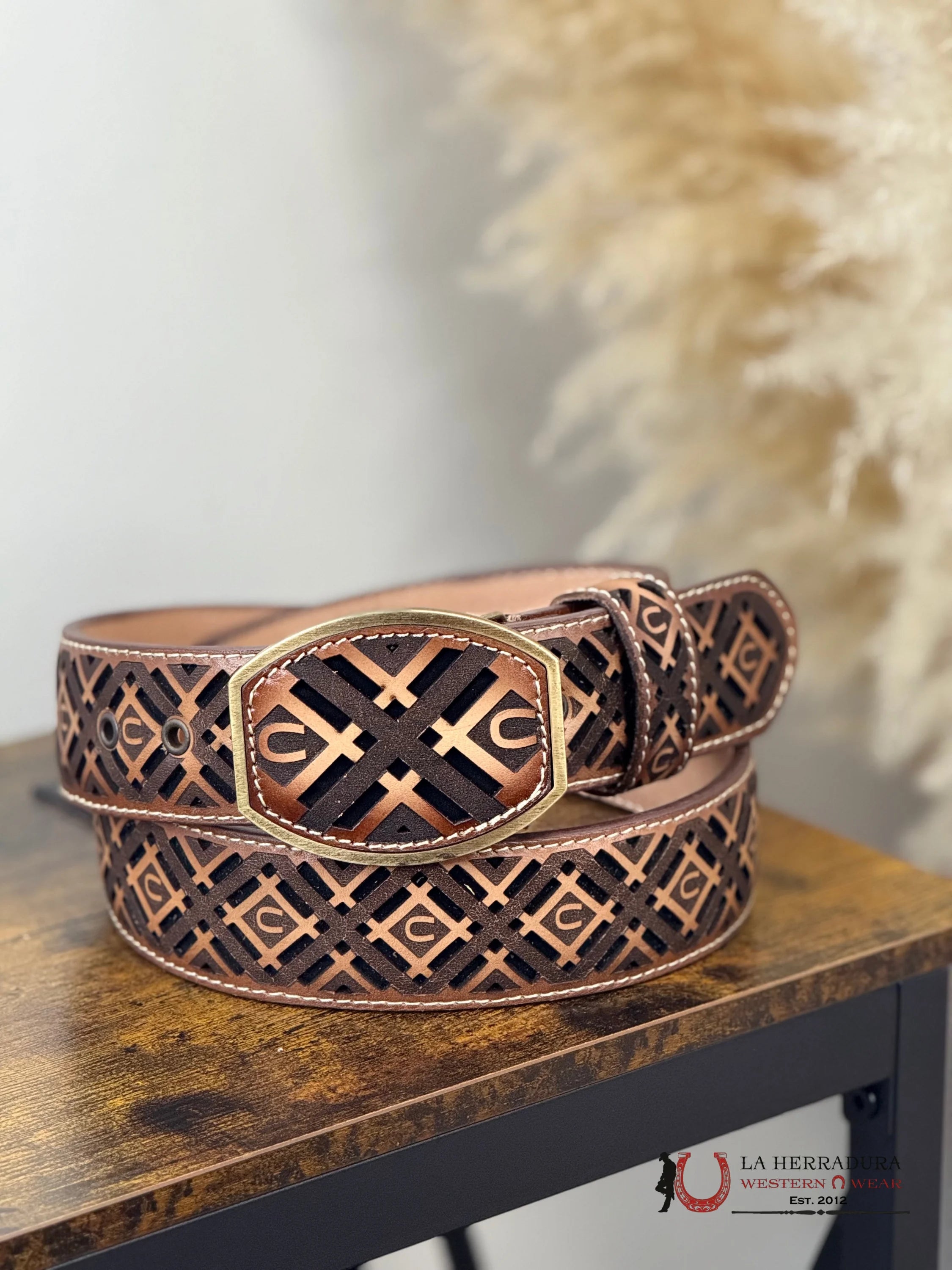 LA HERRADURA EMBROIDERED BROWN MEN BELT CINTURONES HOMBRES