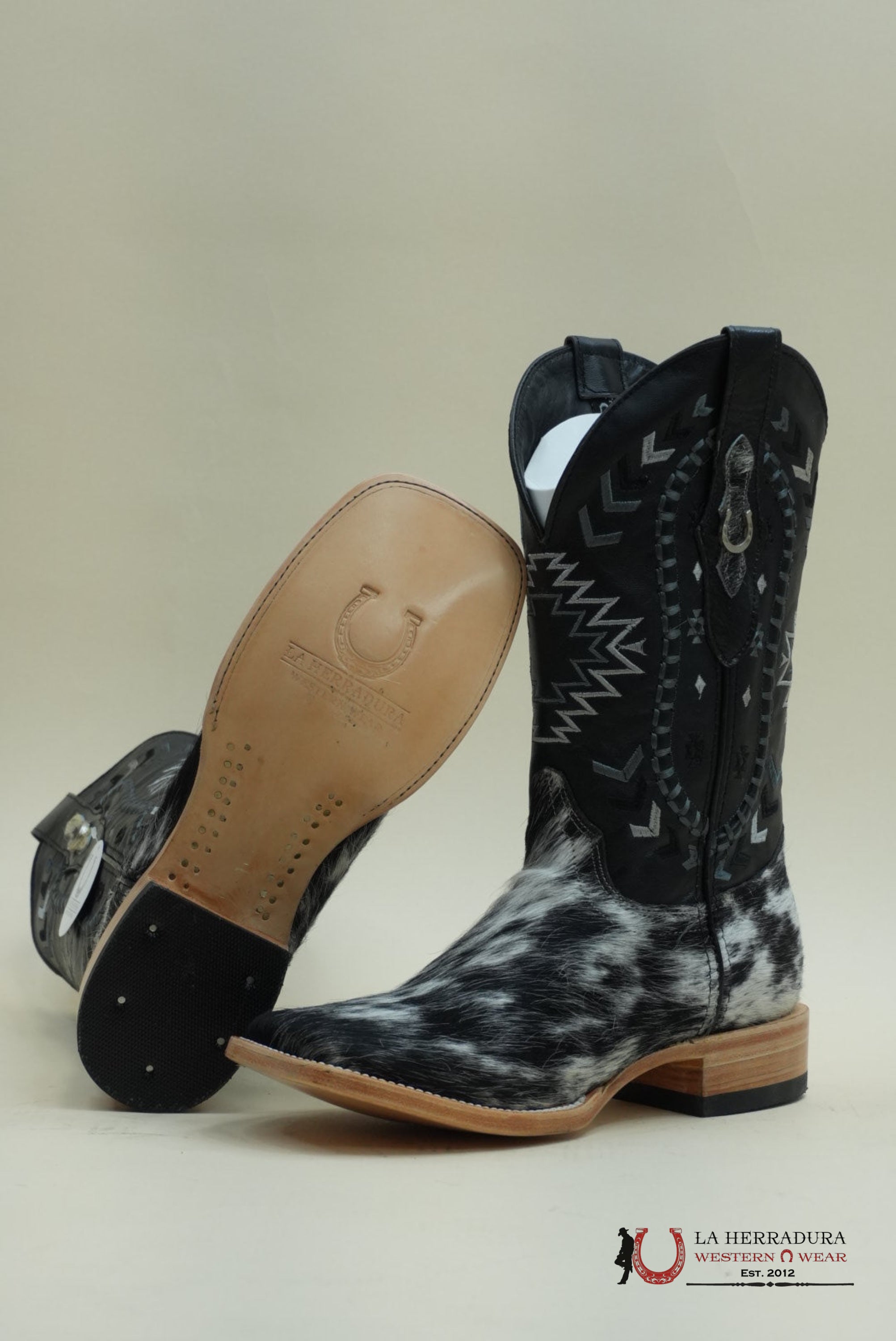 HERRADURA EXOTIC COWHIDE BLACK &WHITE CHEROKEE RUNGO BOOT EVERY PAIR IS UNIQUE! BOTAS HOMBRES