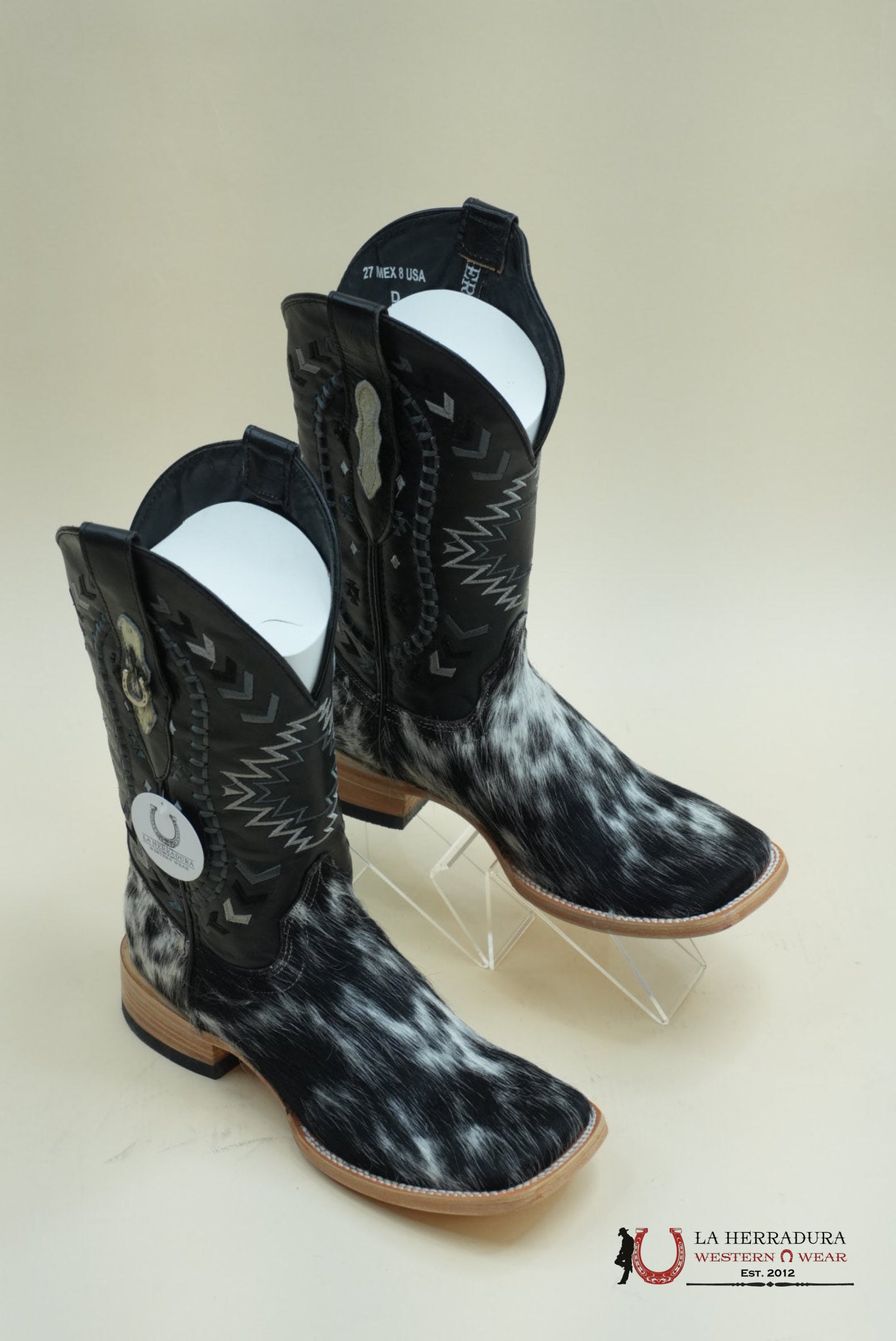 HERRADURA EXOTIC COWHIDE BLACK &WHITE CHEROKEE RUNGO BOOT EVERY PAIR IS UNIQUE! BOTAS HOMBRES