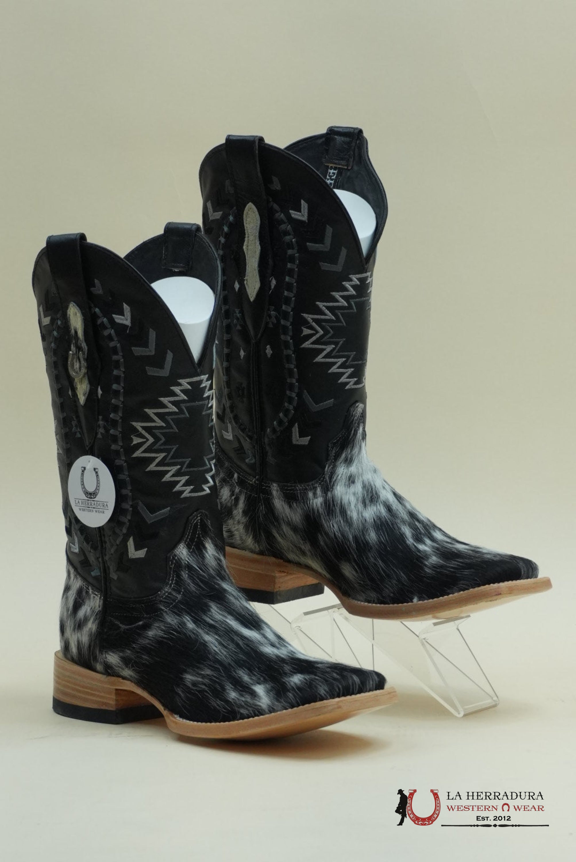 HERRADURA EXOTIC COWHIDE BLACK &WHITE CHEROKEE RUNGO BOOT EVERY PAIR IS UNIQUE! BOTAS HOMBRES