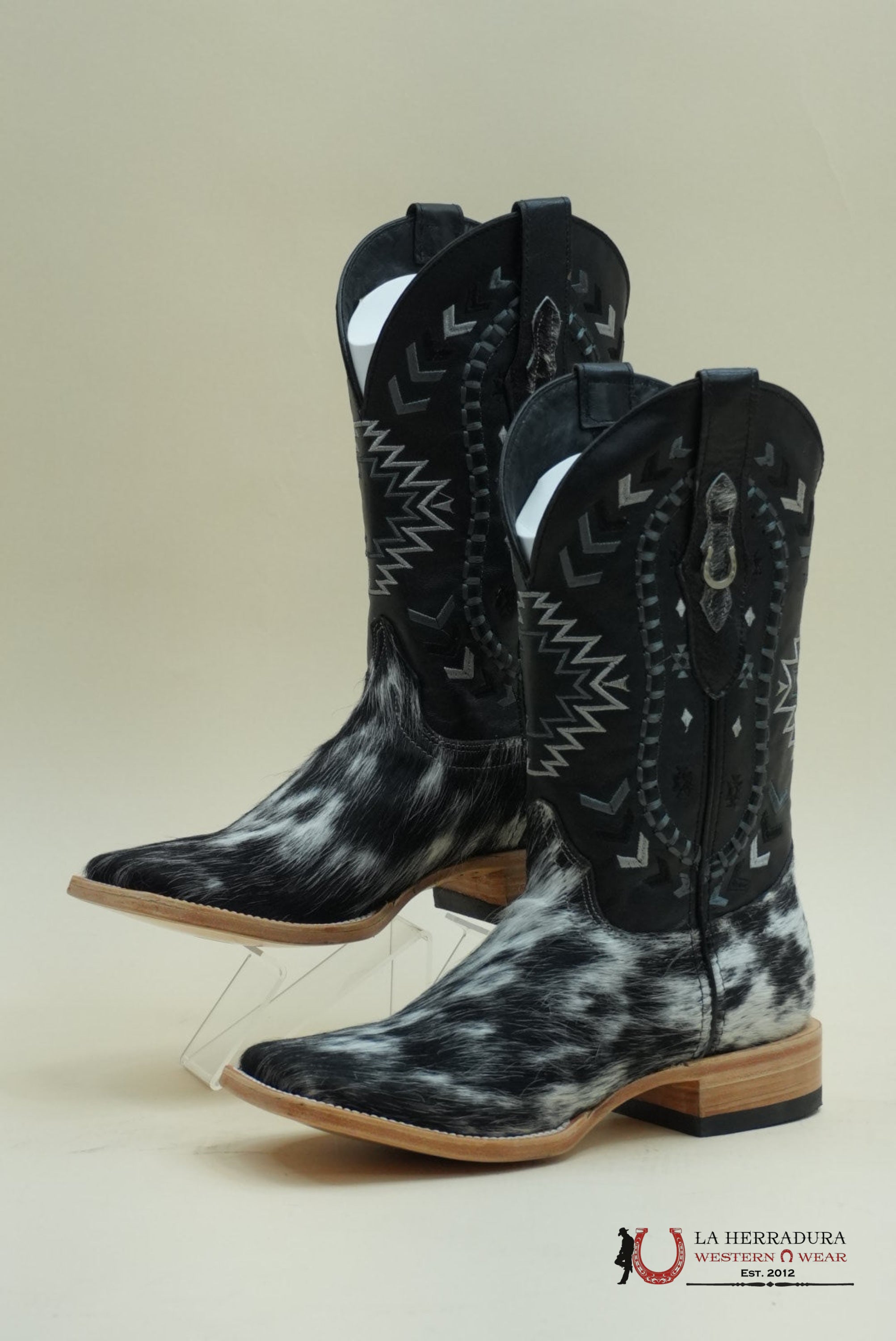 HERRADURA EXOTIC COWHIDE BLACK &WHITE CHEROKEE RUNGO BOOT EVERY PAIR IS UNIQUE! BOTAS HOMBRES