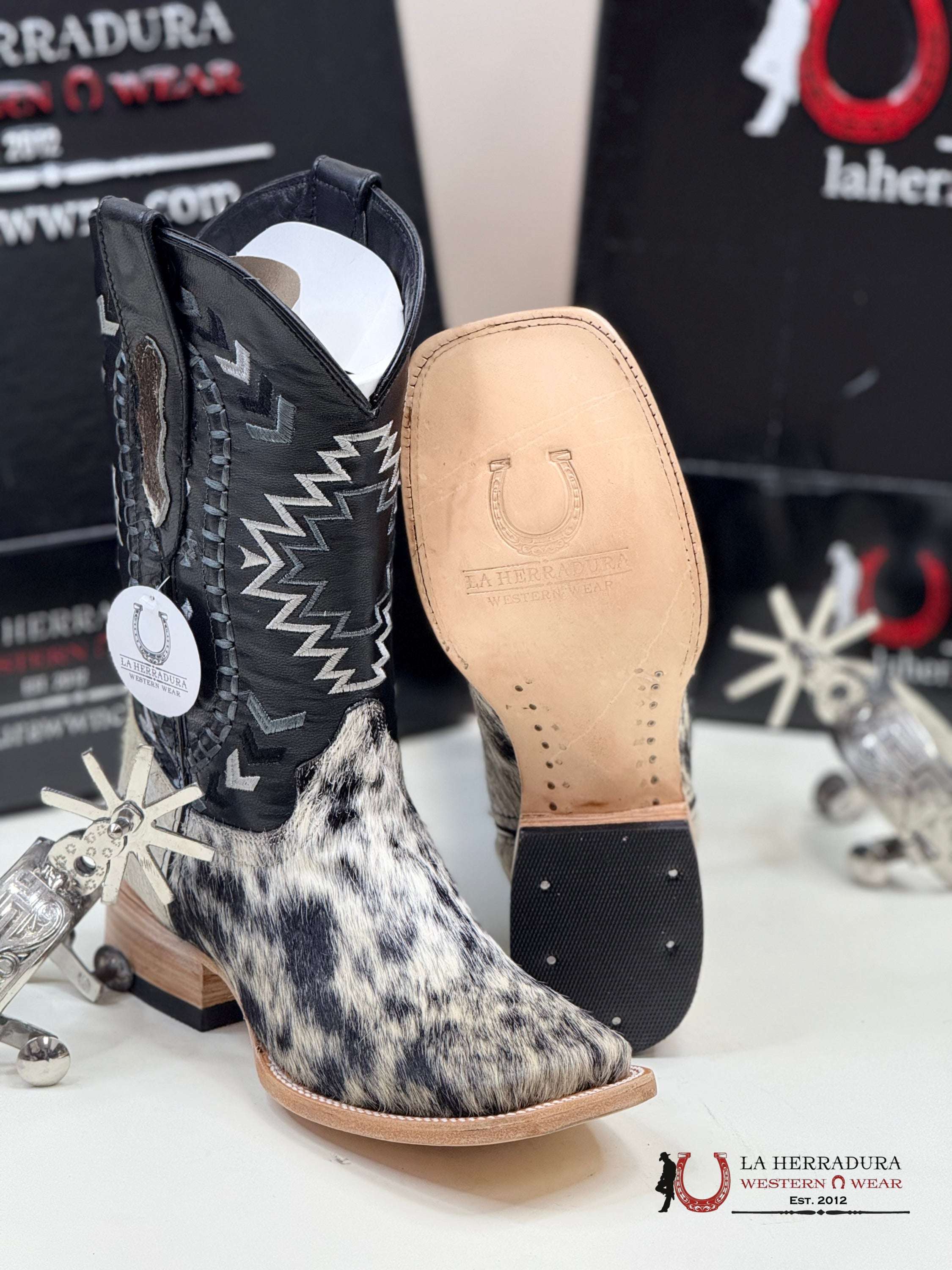 Herradura Exotic Cowhide Black &White Cherokee Rungo Boot Every Pair Is Unique! Botas Hombres