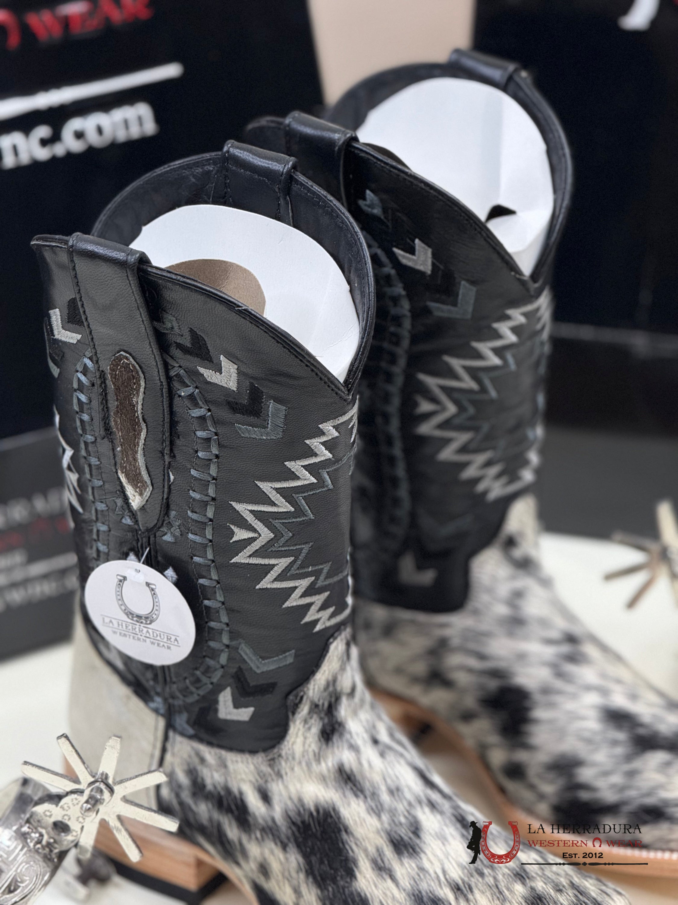 Herradura Exotic Cowhide Black &White Cherokee Rungo Boot Every Pair Is Unique! Botas Hombres