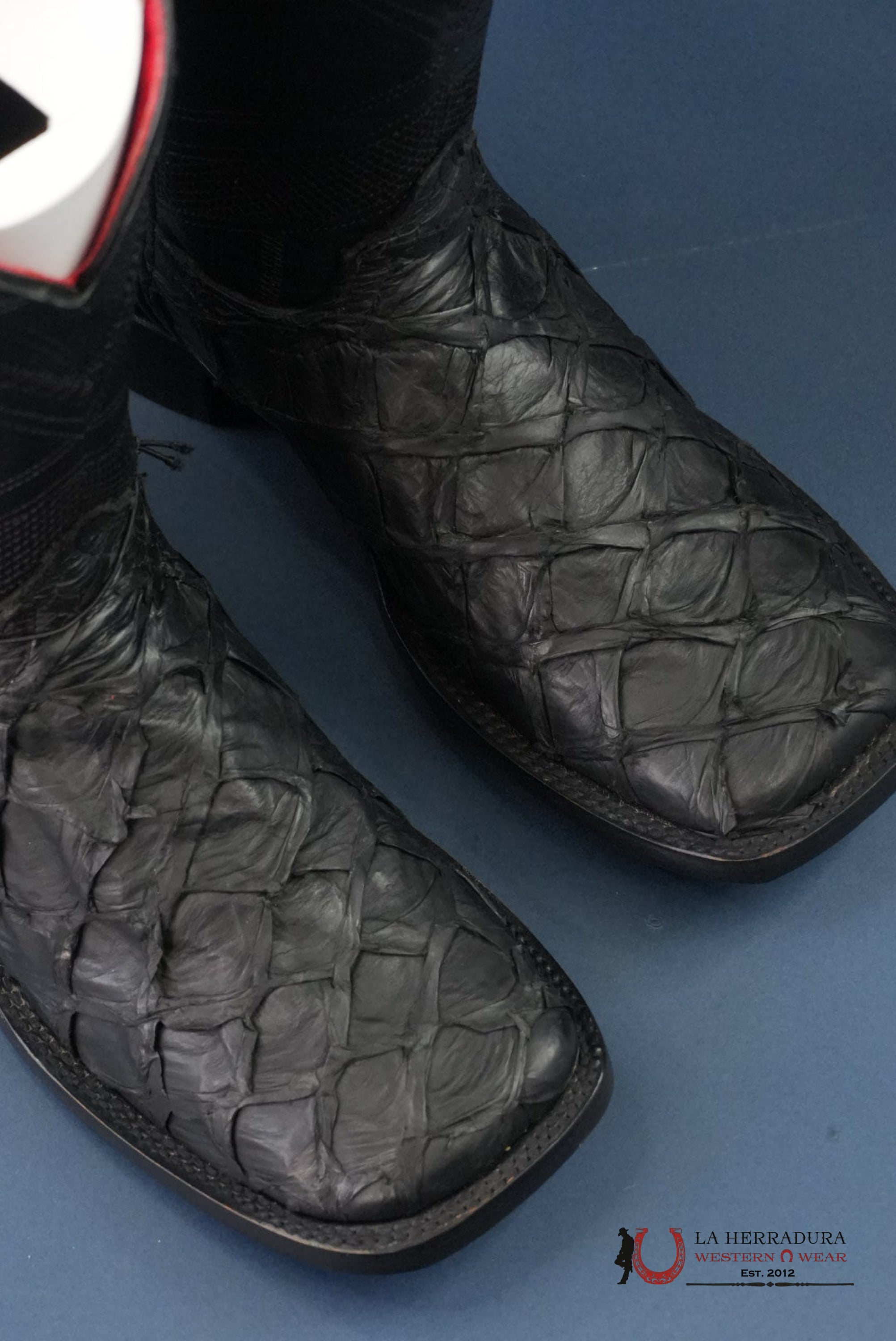 HERRADURA EXOTIC BIGBASS BLACK RUNGO BOOT SQUARE TOE BOTAS HOMBRES