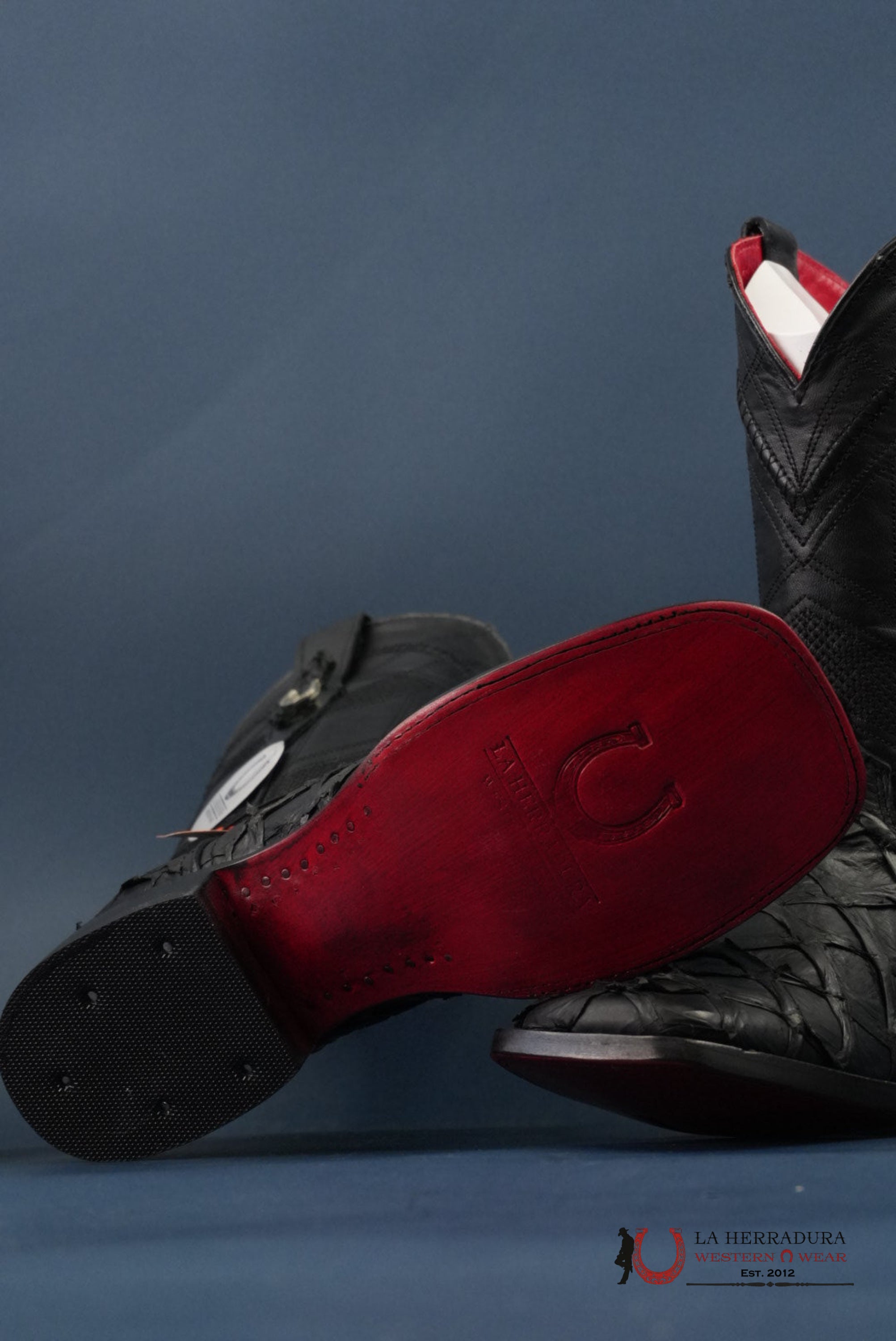 HERRADURA EXOTIC BIGBASS BLACK RUNGO BOOT SQUARE TOE BOTAS HOMBRES