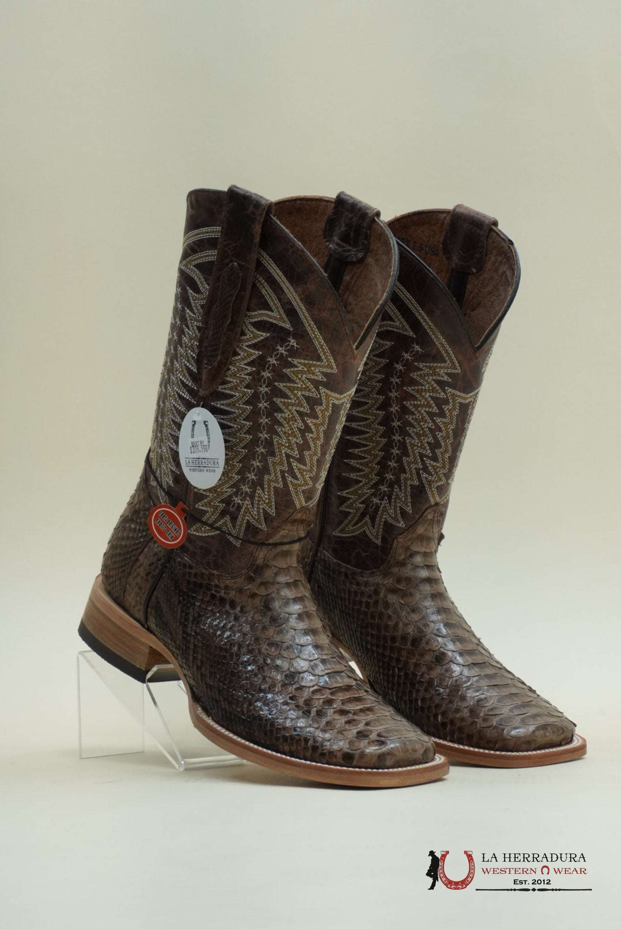 LA HERRADURA WESTERN WEAR PYTHON CAFE VIDRIADO CAFÉ PENCAS BOOT BOTAS HOMBRES