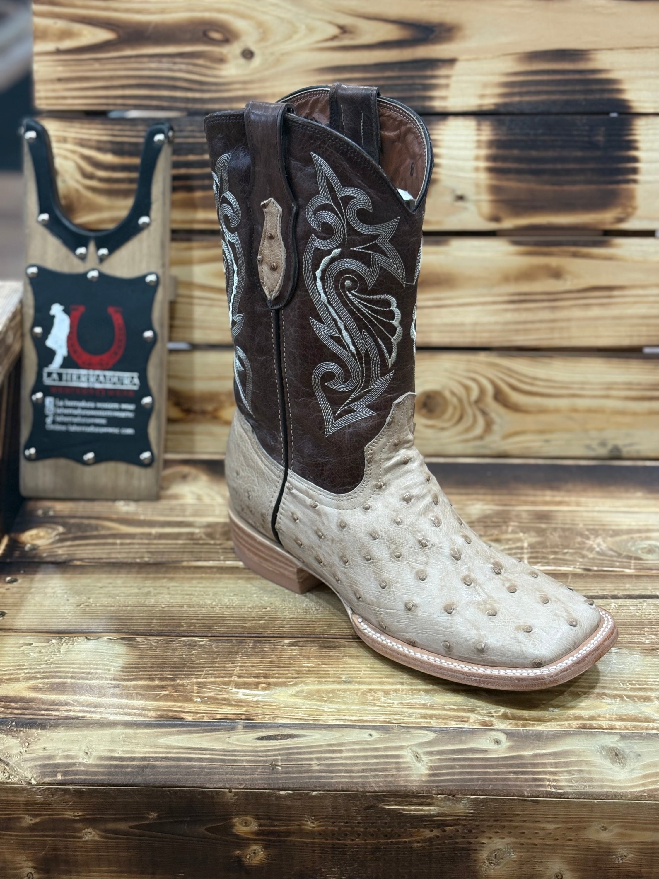 LA HERRADURA EXOTIC TAN OSTRICH BOOT SQUARE TOE BOTAS HOMBRES