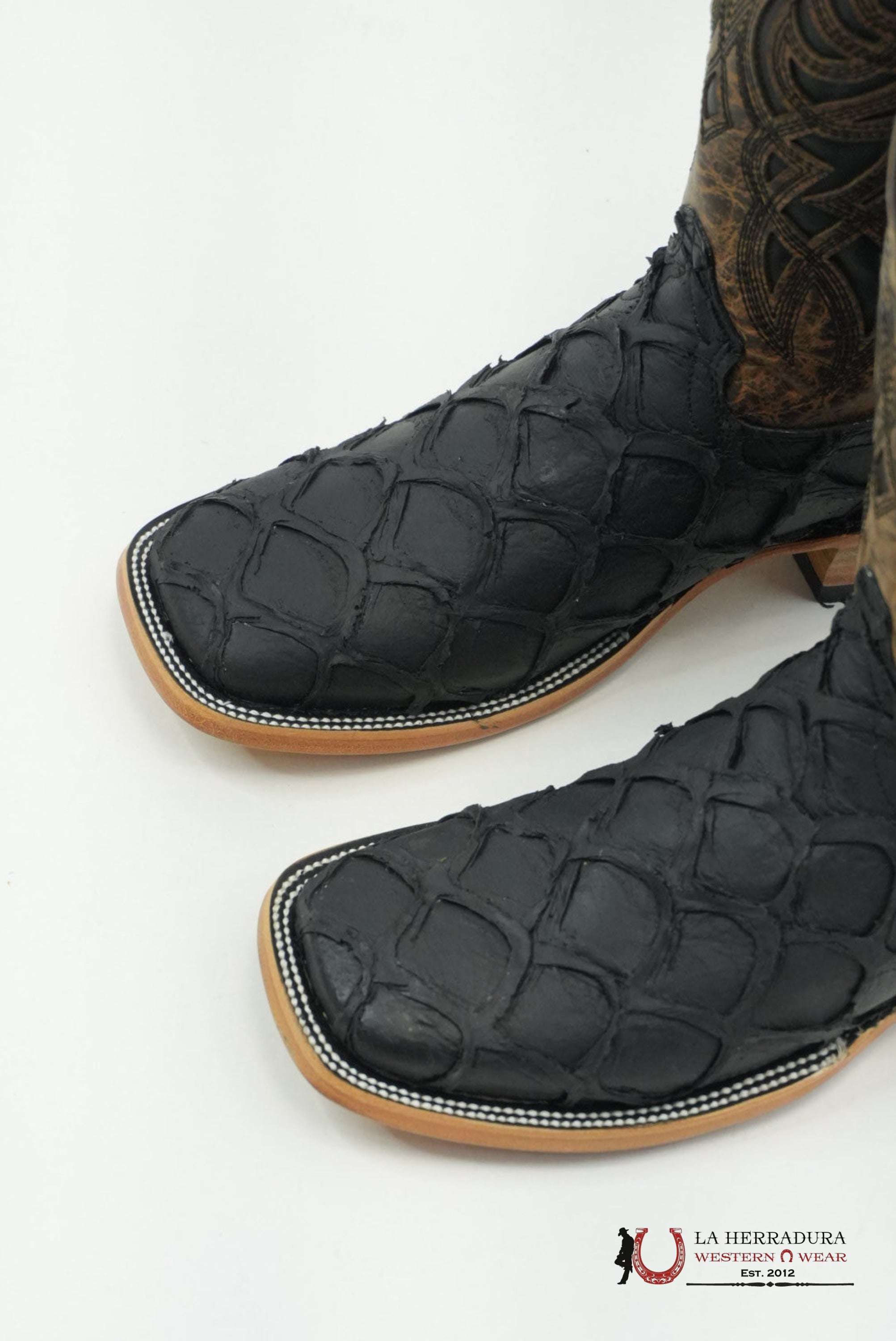 LA HERRADURA MENS PEZ CLON NEGRO MATTE SQUARE TOE BOTAS HOMBRES
