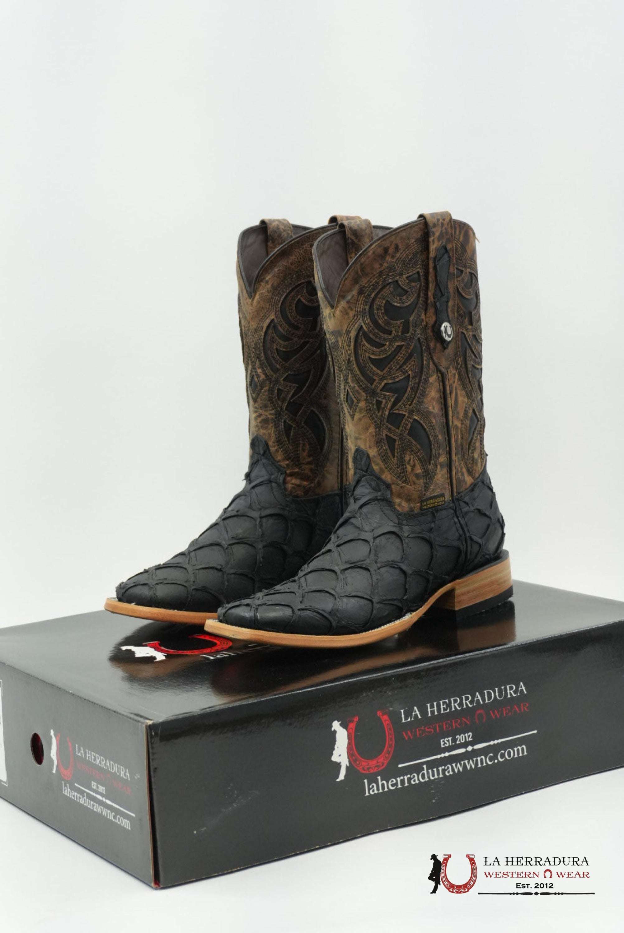 LA HERRADURA MENS PEZ CLON NEGRO MATTE SQUARE TOE BOTAS HOMBRES