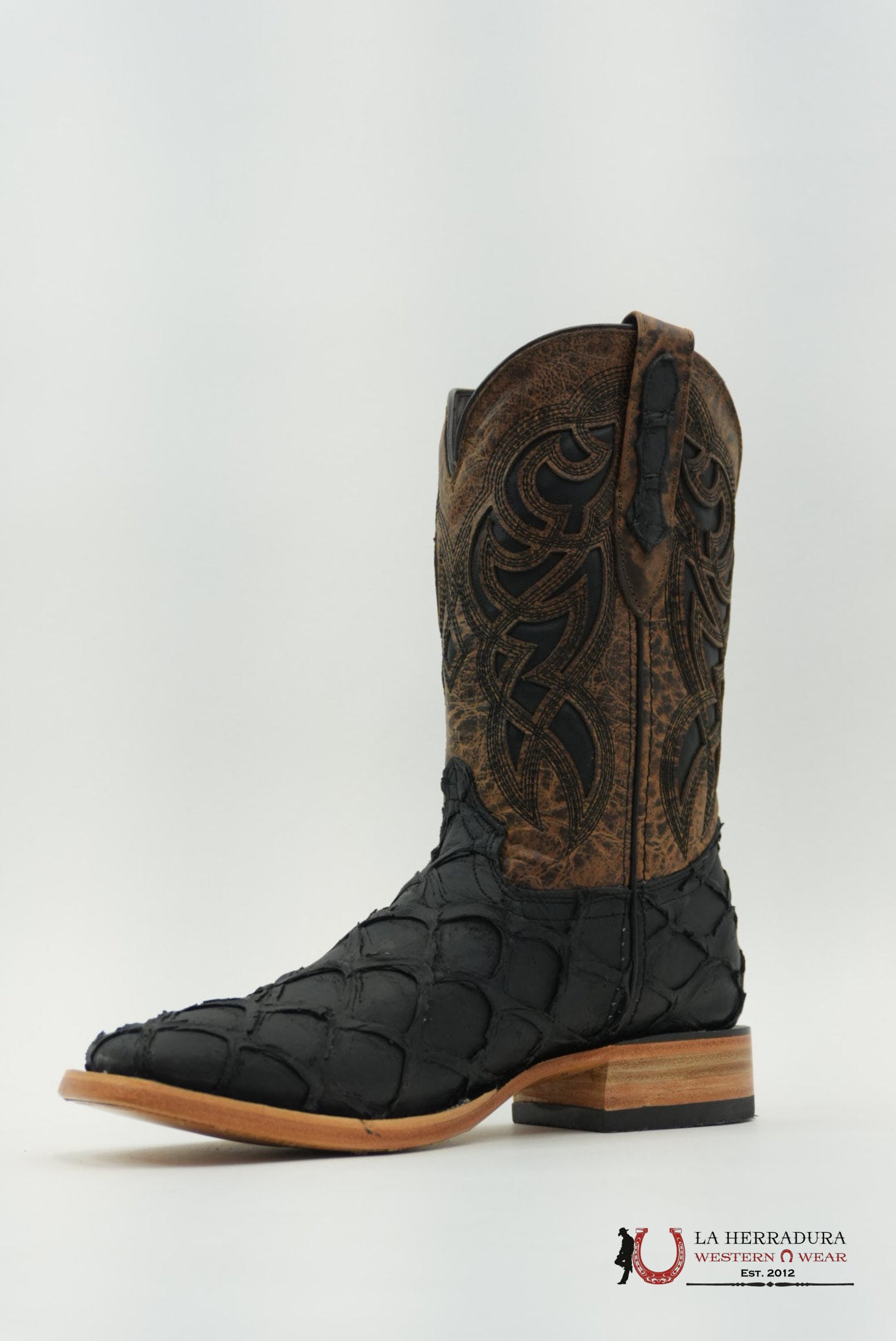 LA HERRADURA MENS PEZ CLON NEGRO MATTE SQUARE TOE BOTAS HOMBRES