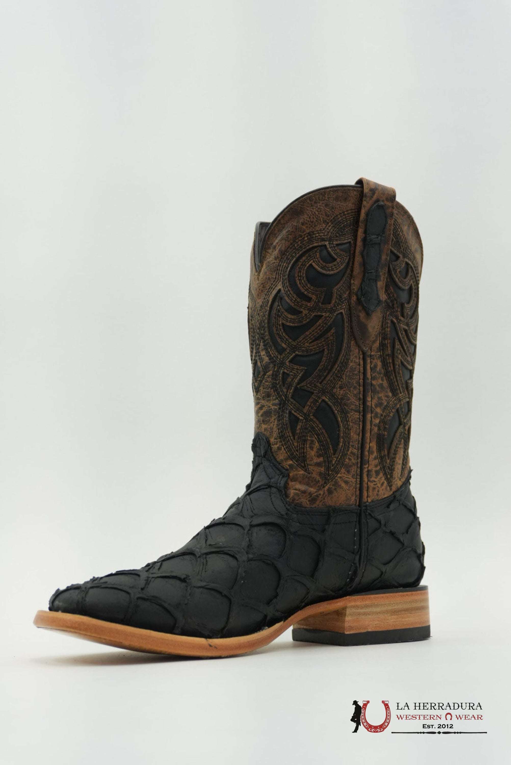 LA HERRADURA MENS PEZ CLON NEGRO MATTE SQUARE TOE BOTAS HOMBRES
