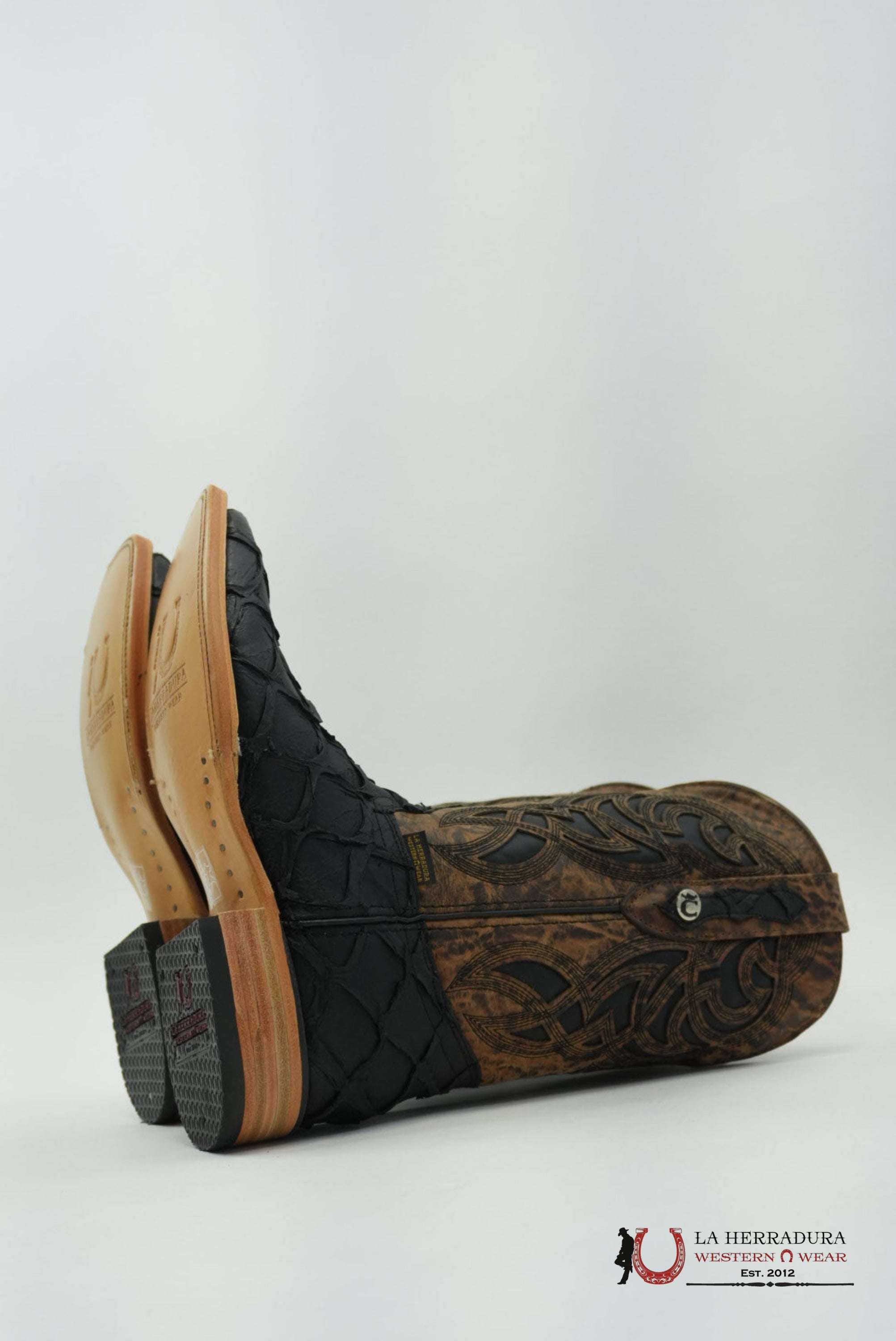 LA HERRADURA MENS PEZ CLON NEGRO MATTE SQUARE TOE BOTAS HOMBRES