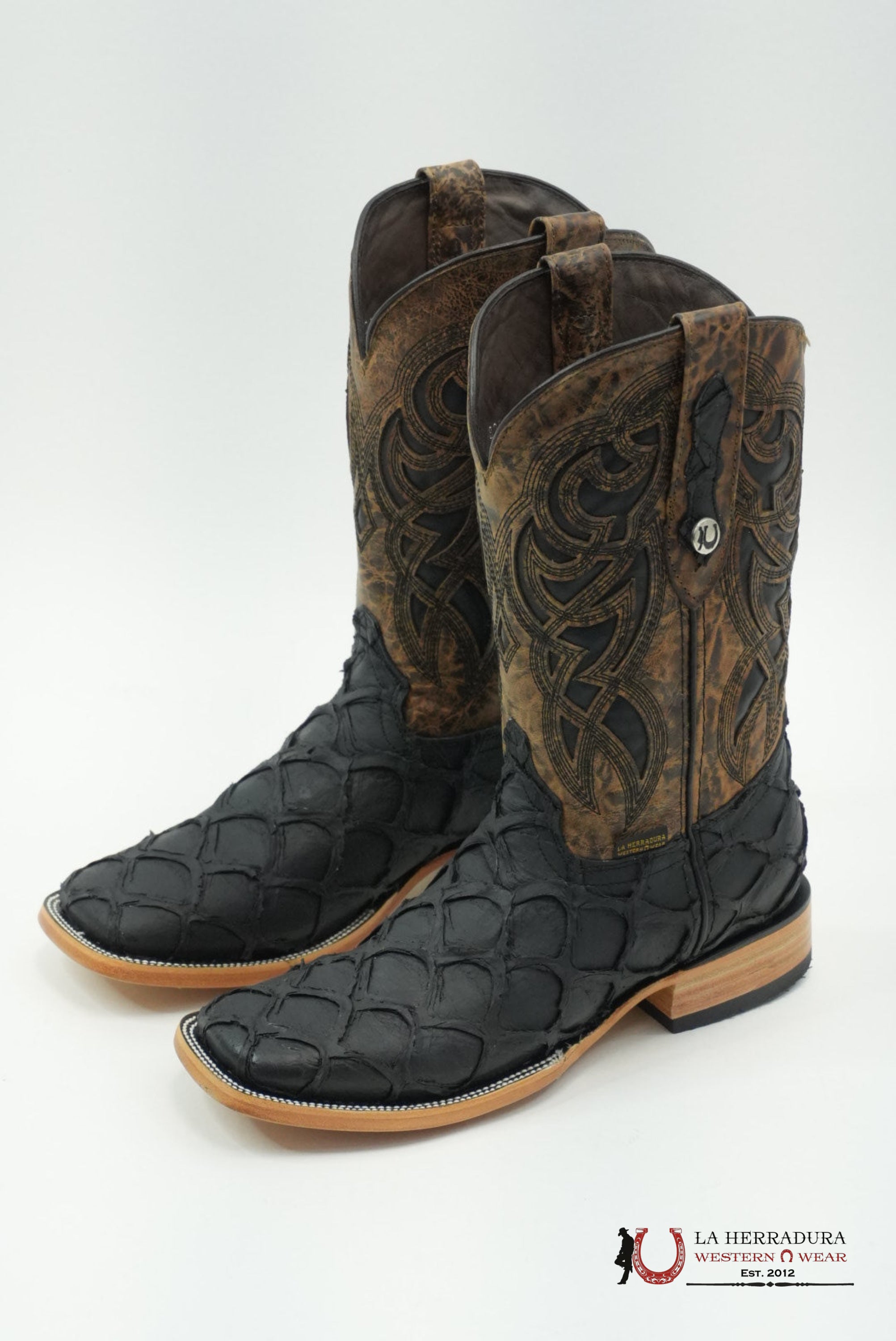 LA HERRADURA MENS PEZ CLON NEGRO MATTE SQUARE TOE BOTAS HOMBRES