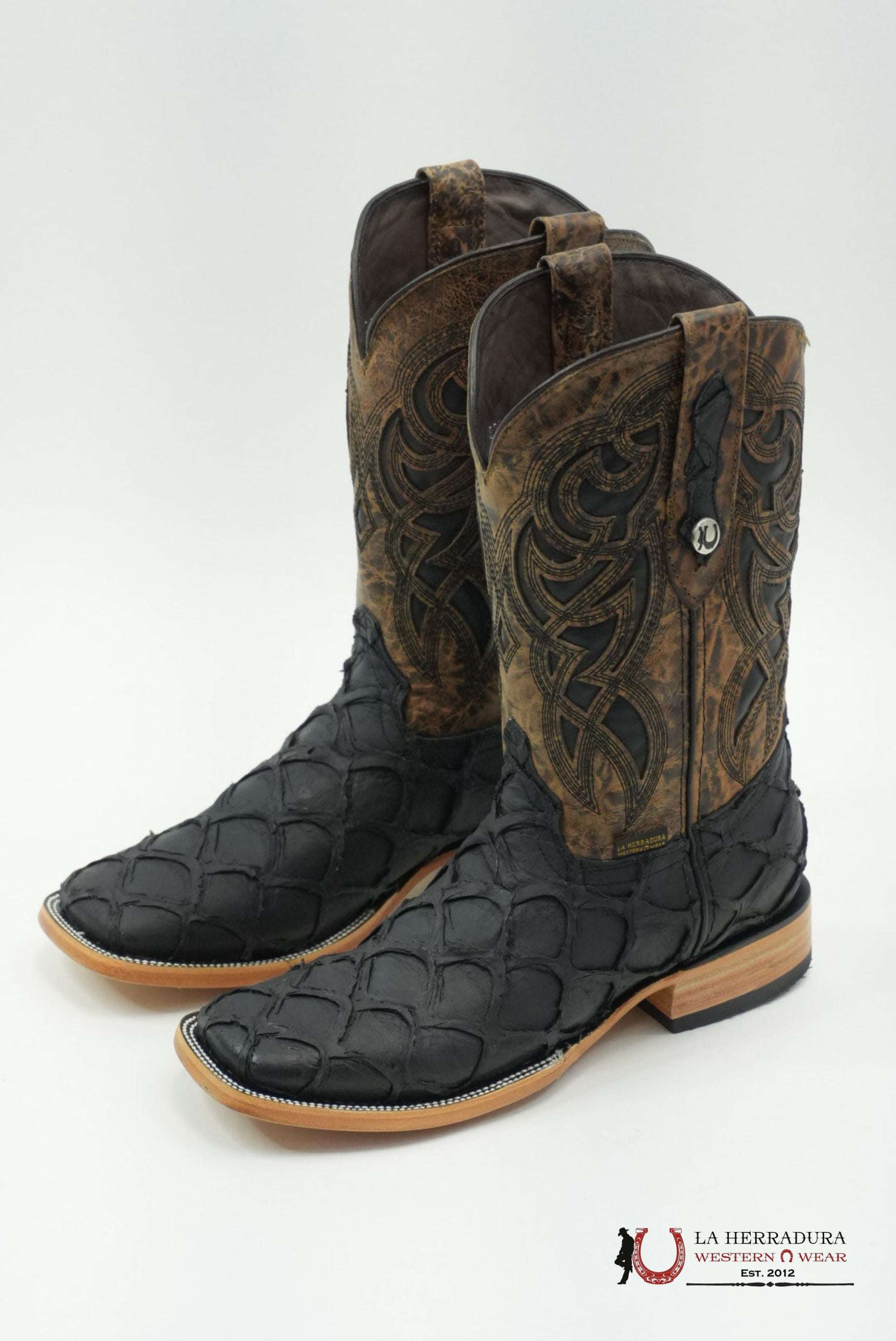 LA HERRADURA MENS PEZ CLON NEGRO MATTE SQUARE TOE BOTAS HOMBRES
