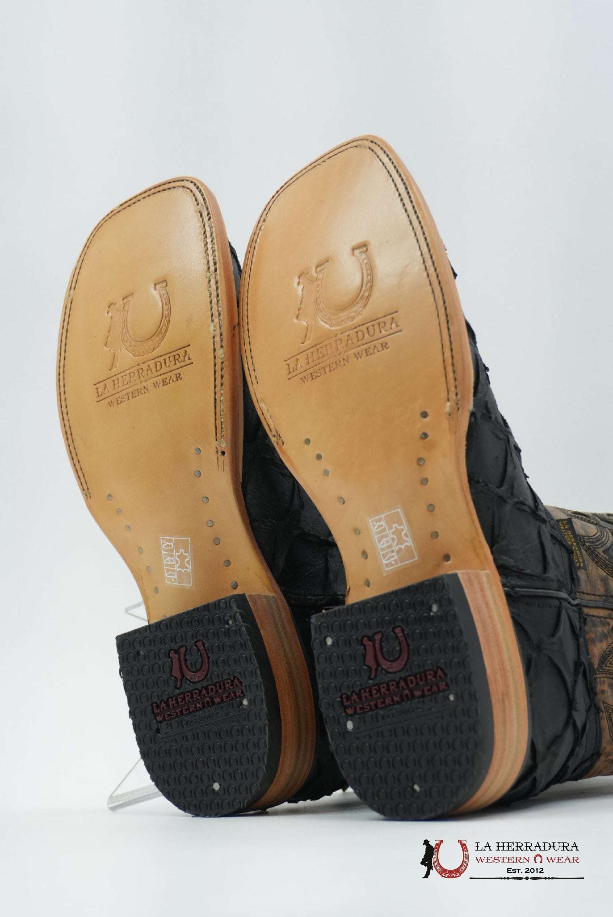 LA HERRADURA MENS PEZ CLON NEGRO MATTE SQUARE TOE BOTAS HOMBRES