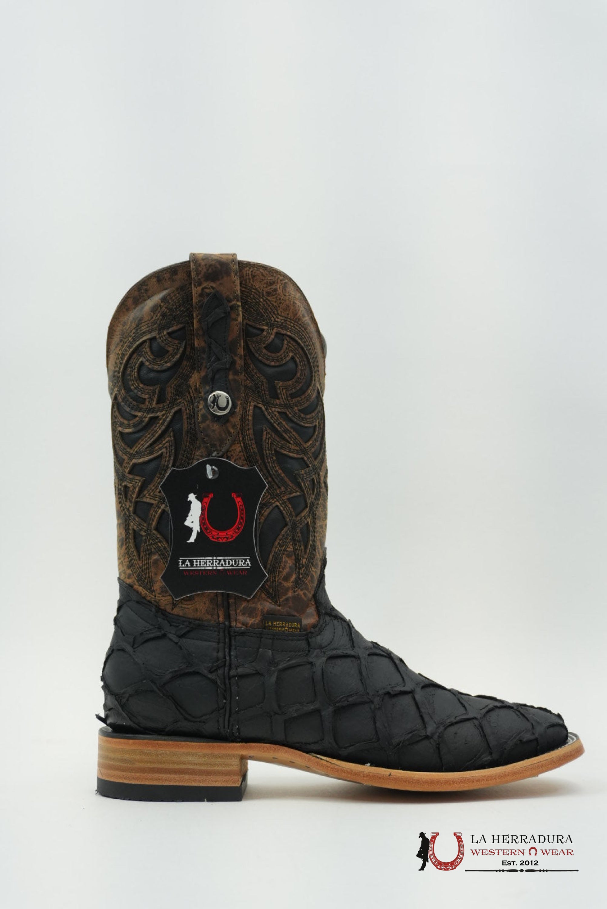 LA HERRADURA MENS PEZ CLON NEGRO MATTE SQUARE TOE BOTAS HOMBRES