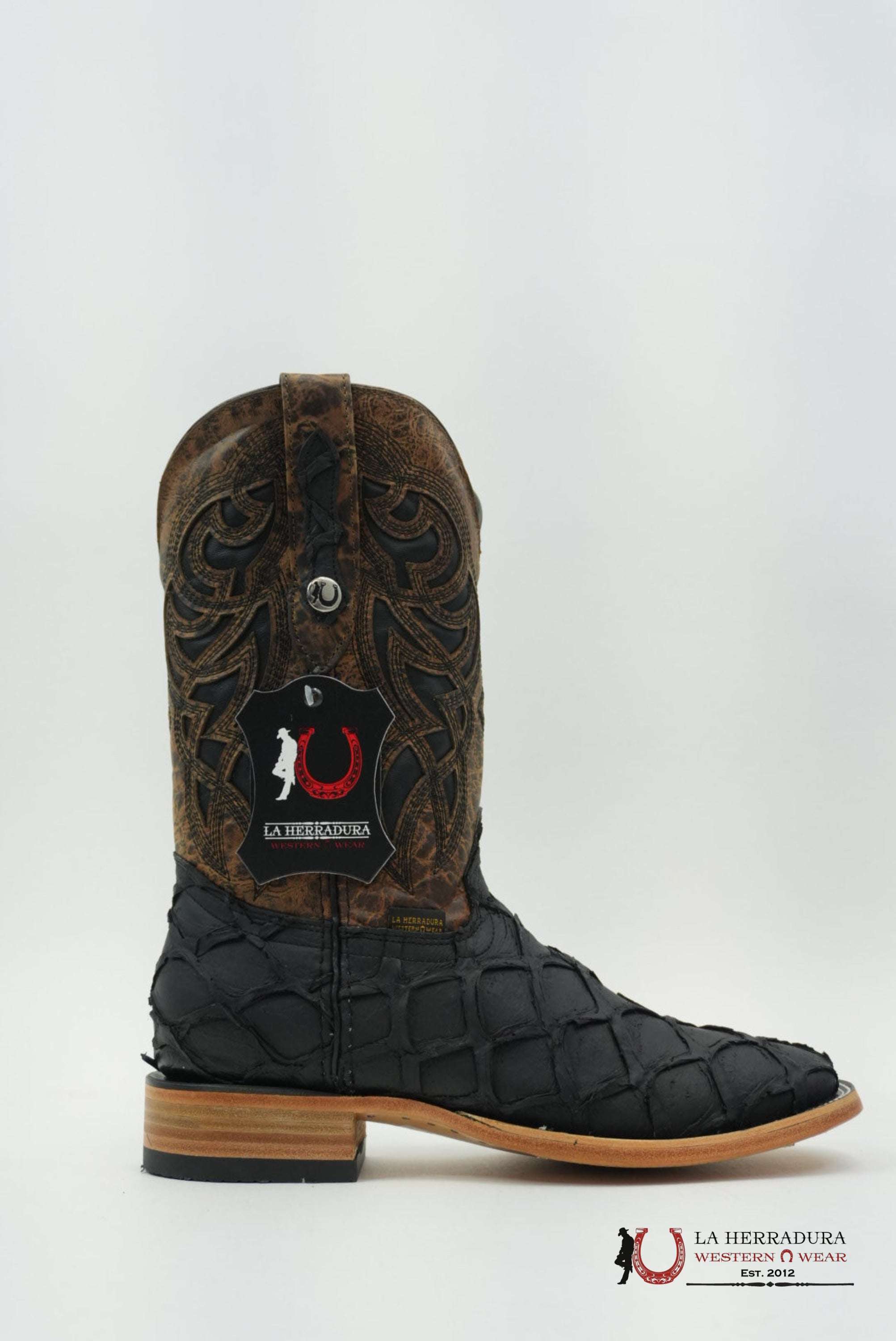 LA HERRADURA MENS PEZ CLON NEGRO MATTE SQUARE TOE BOTAS HOMBRES