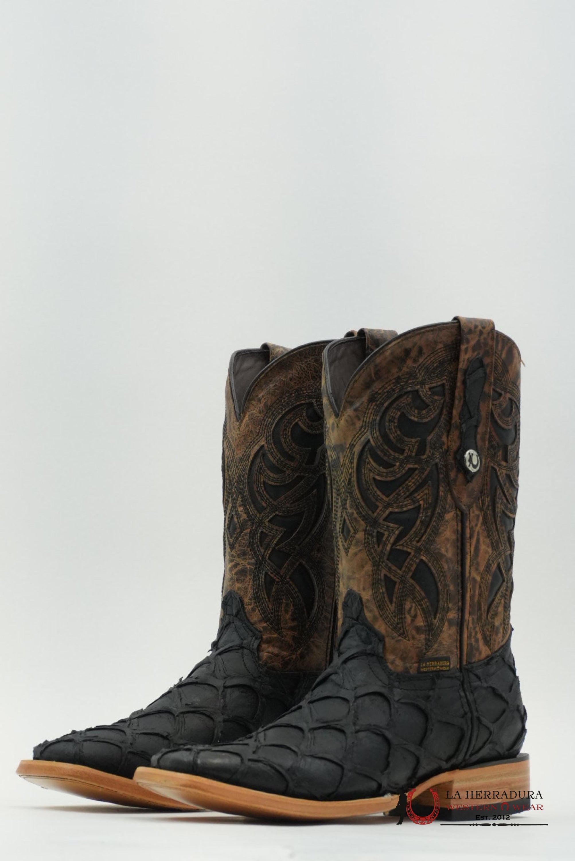 LA HERRADURA MENS PEZ CLON NEGRO MATTE SQUARE TOE BOTAS HOMBRES