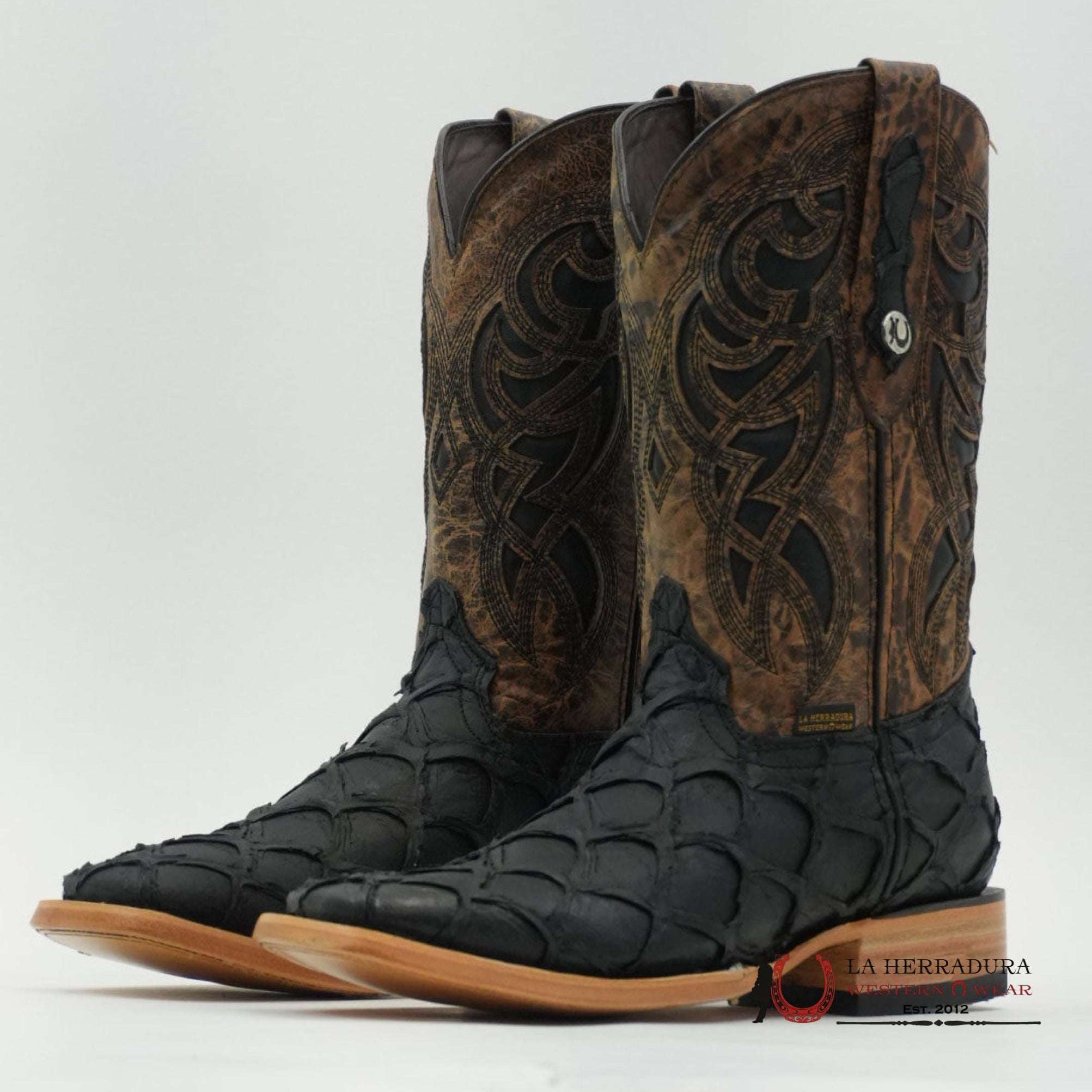 LA HERRADURA MENS PEZ CLON NEGRO MATTE SQUARE TOE BOTAS HOMBRES