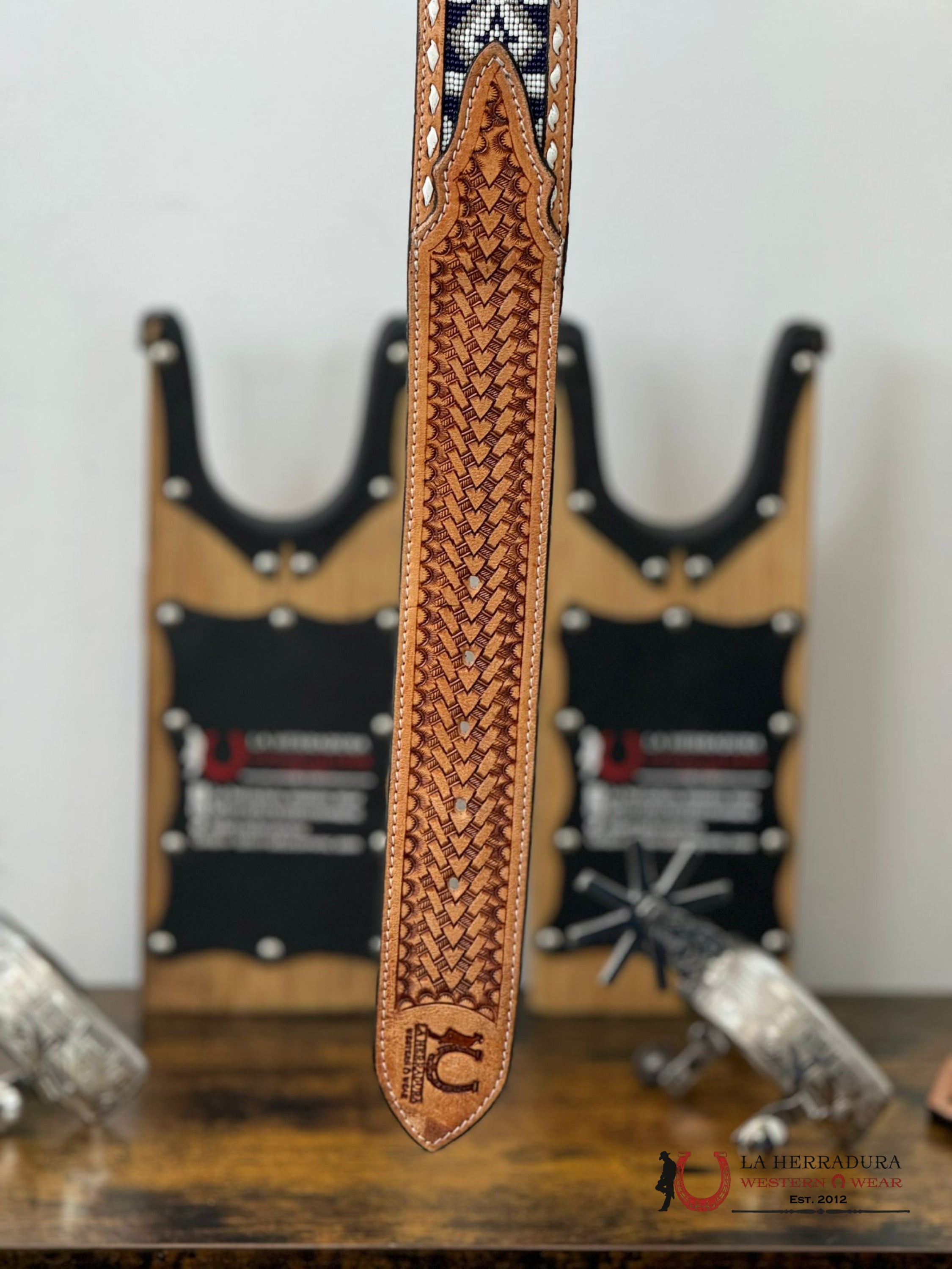 La Herradura Oxford Silver Stitch Tooled 2 Inch Belt Cinturones Hombres