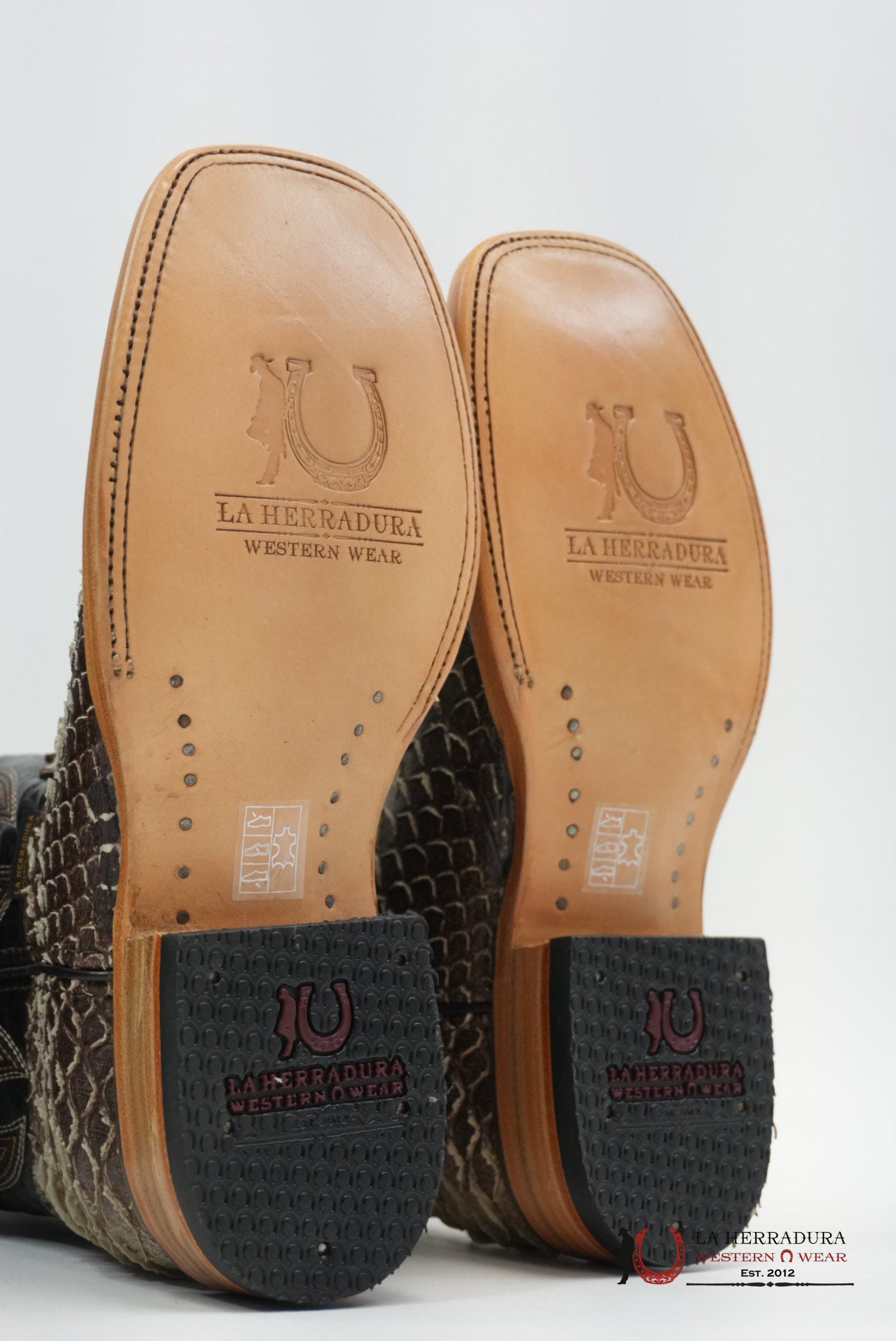 LA HERRADURA PITON CLON CAFE SOMBREADO SQUARE TOE BOTAS HOMBRES