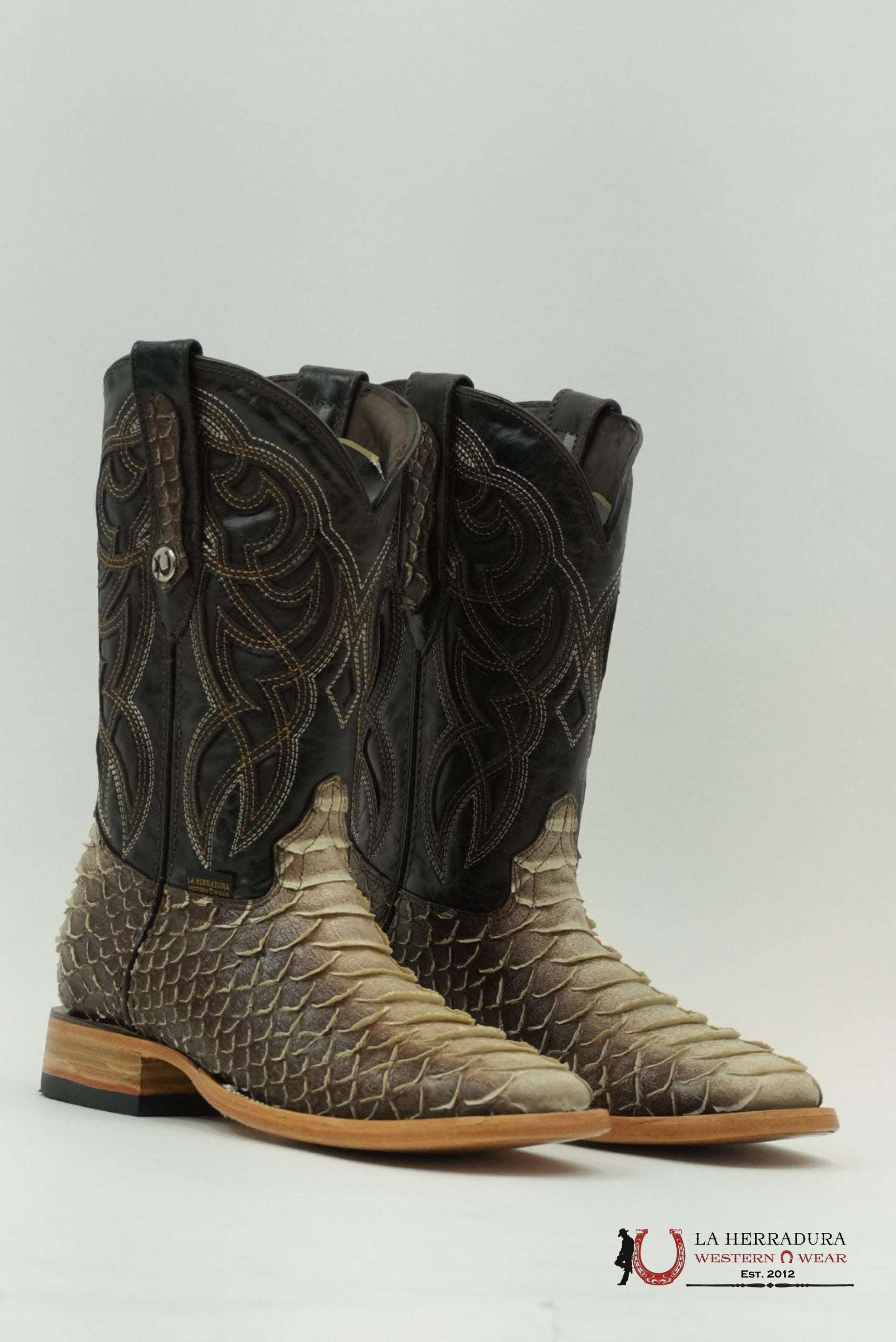 LA HERRADURA PITON CLON CAFE SOMBREADO SQUARE TOE BOTAS HOMBRES