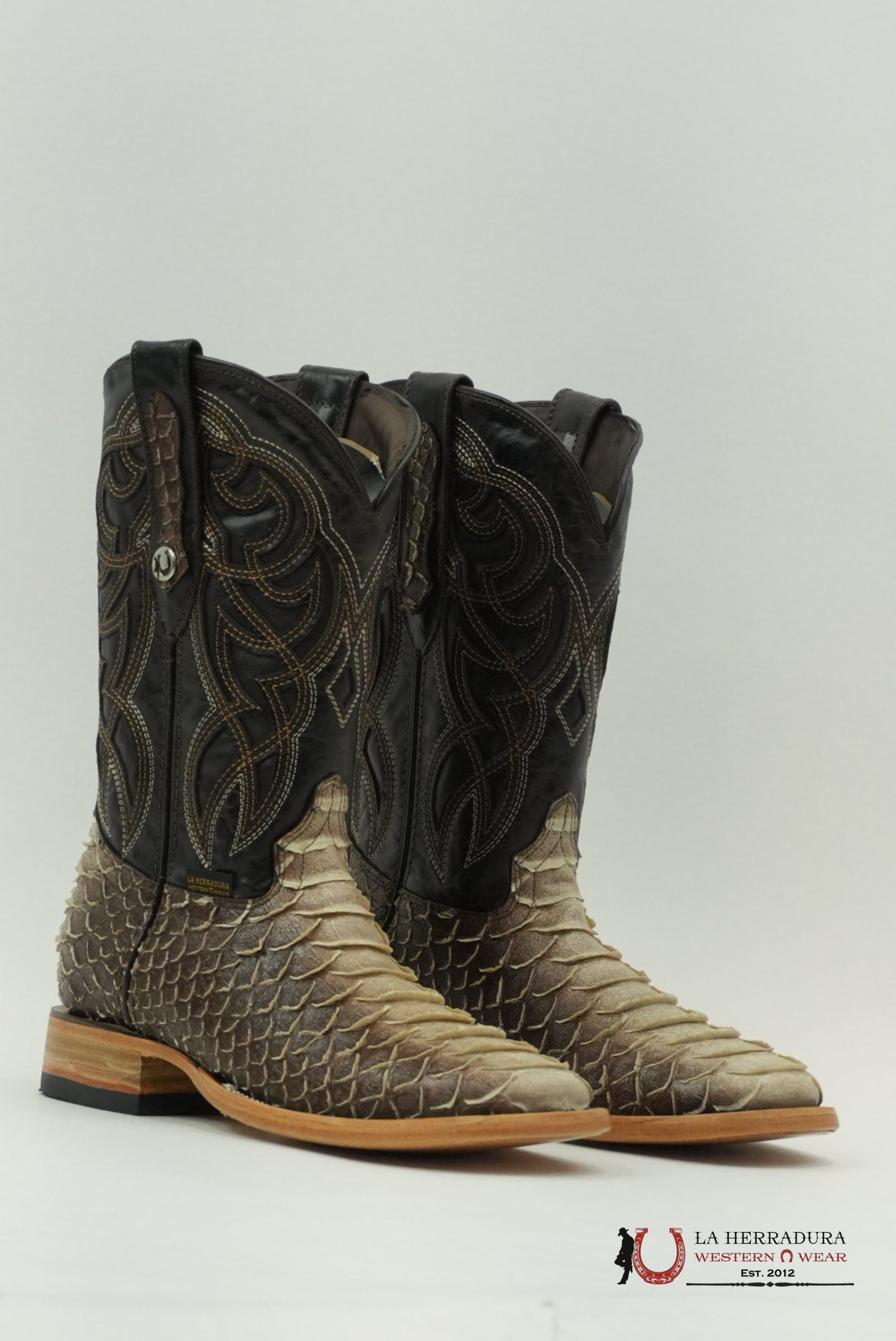 LA HERRADURA PITON CLON CAFE SOMBREADO SQUARE TOE BOTAS HOMBRES