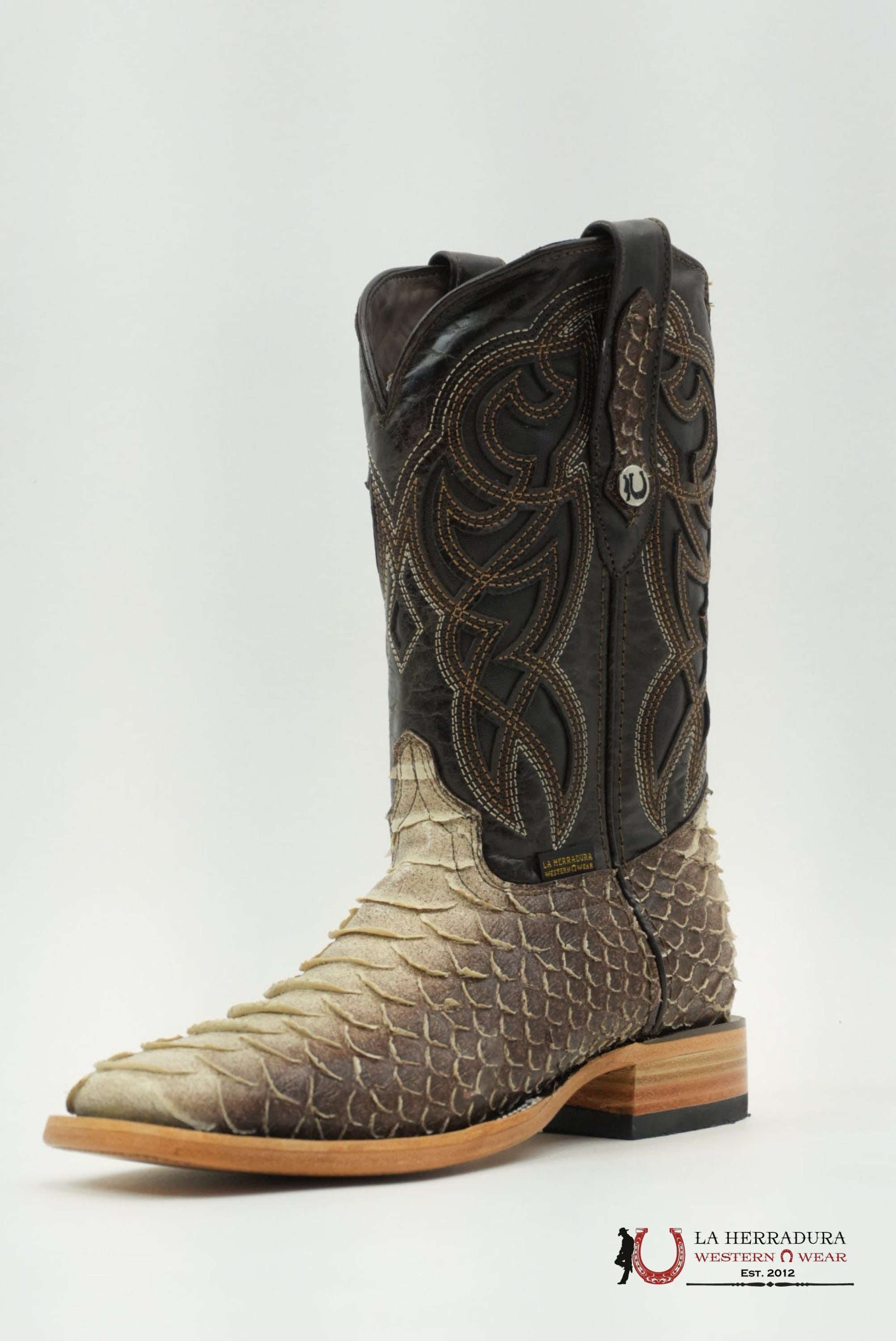 LA HERRADURA PITON CLON CAFE SOMBREADO SQUARE TOE BOTAS HOMBRES