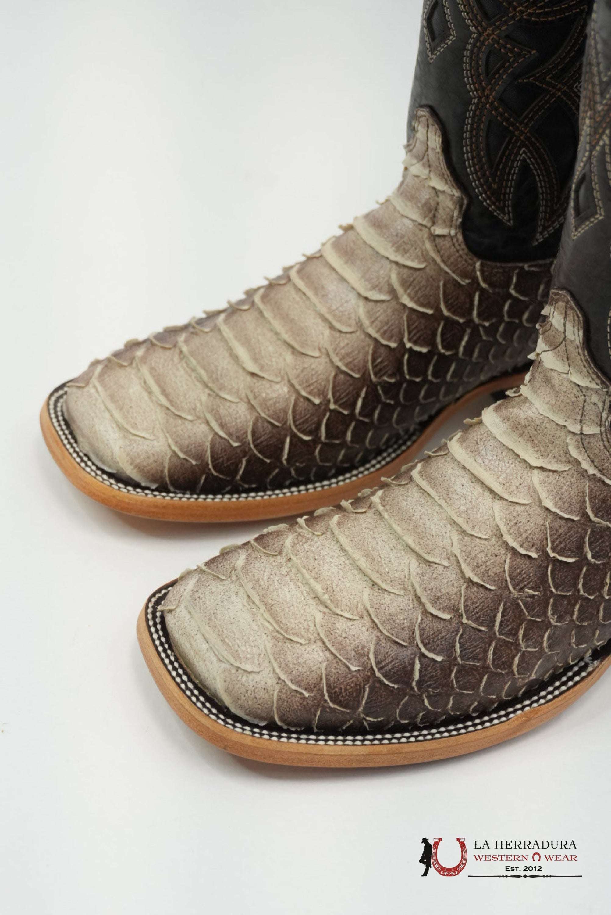 LA HERRADURA PITON CLON CAFE SOMBREADO SQUARE TOE BOTAS HOMBRES