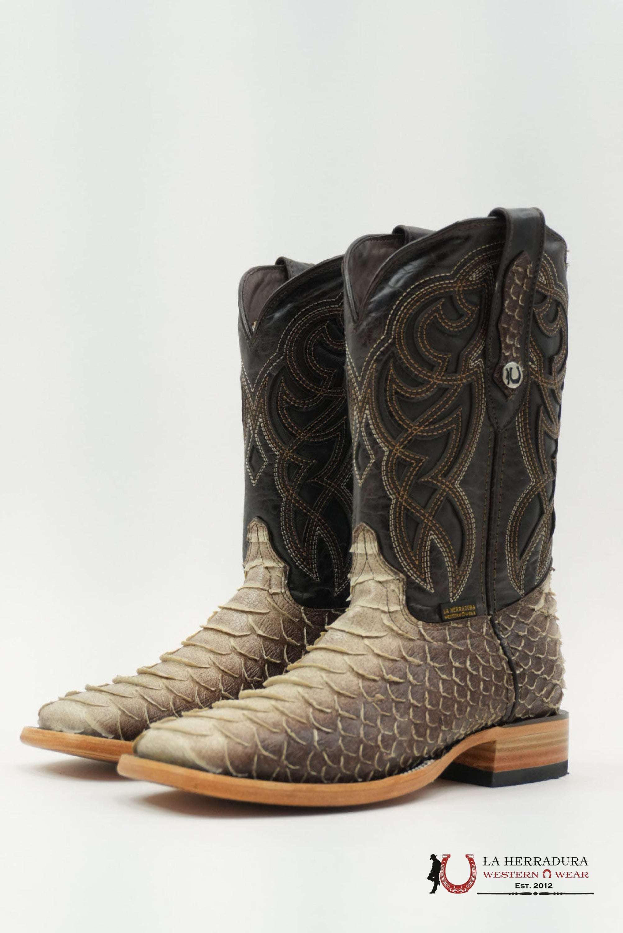 LA HERRADURA PITON CLON CAFE SOMBREADO SQUARE TOE BOTAS HOMBRES