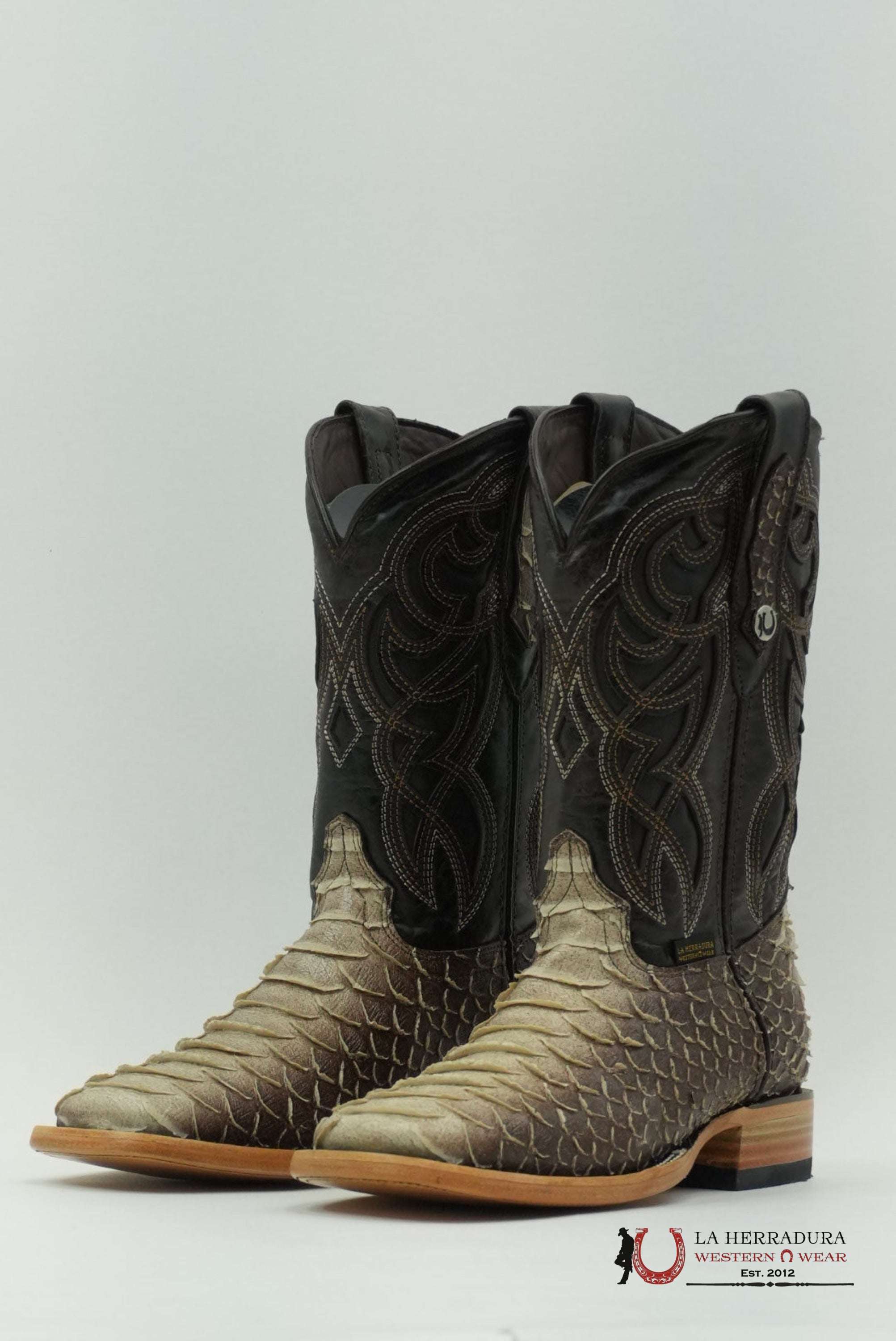 LA HERRADURA PITON CLON CAFE SOMBREADO SQUARE TOE BOTAS HOMBRES