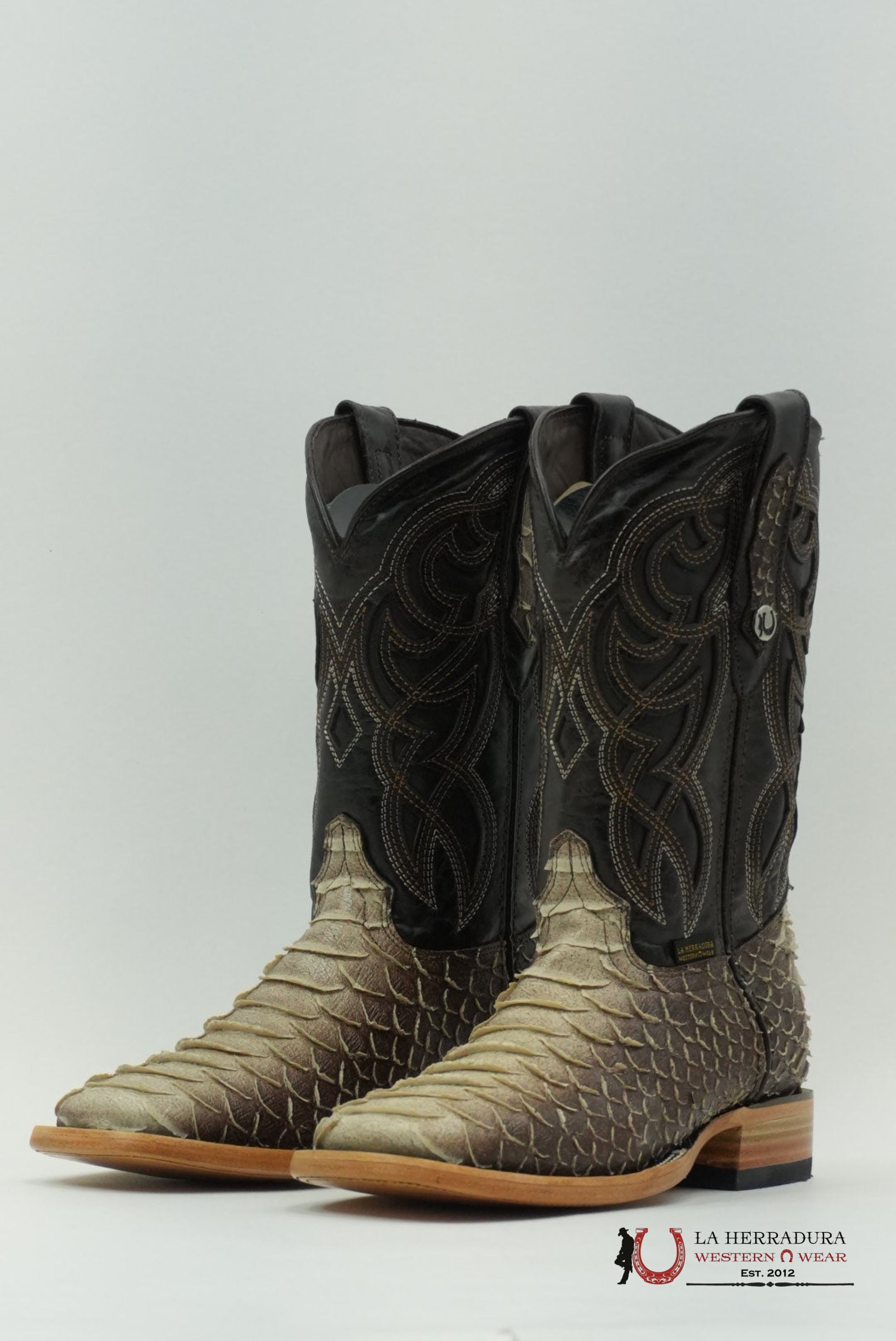 LA HERRADURA PITON CLON CAFE SOMBREADO SQUARE TOE BOTAS HOMBRES