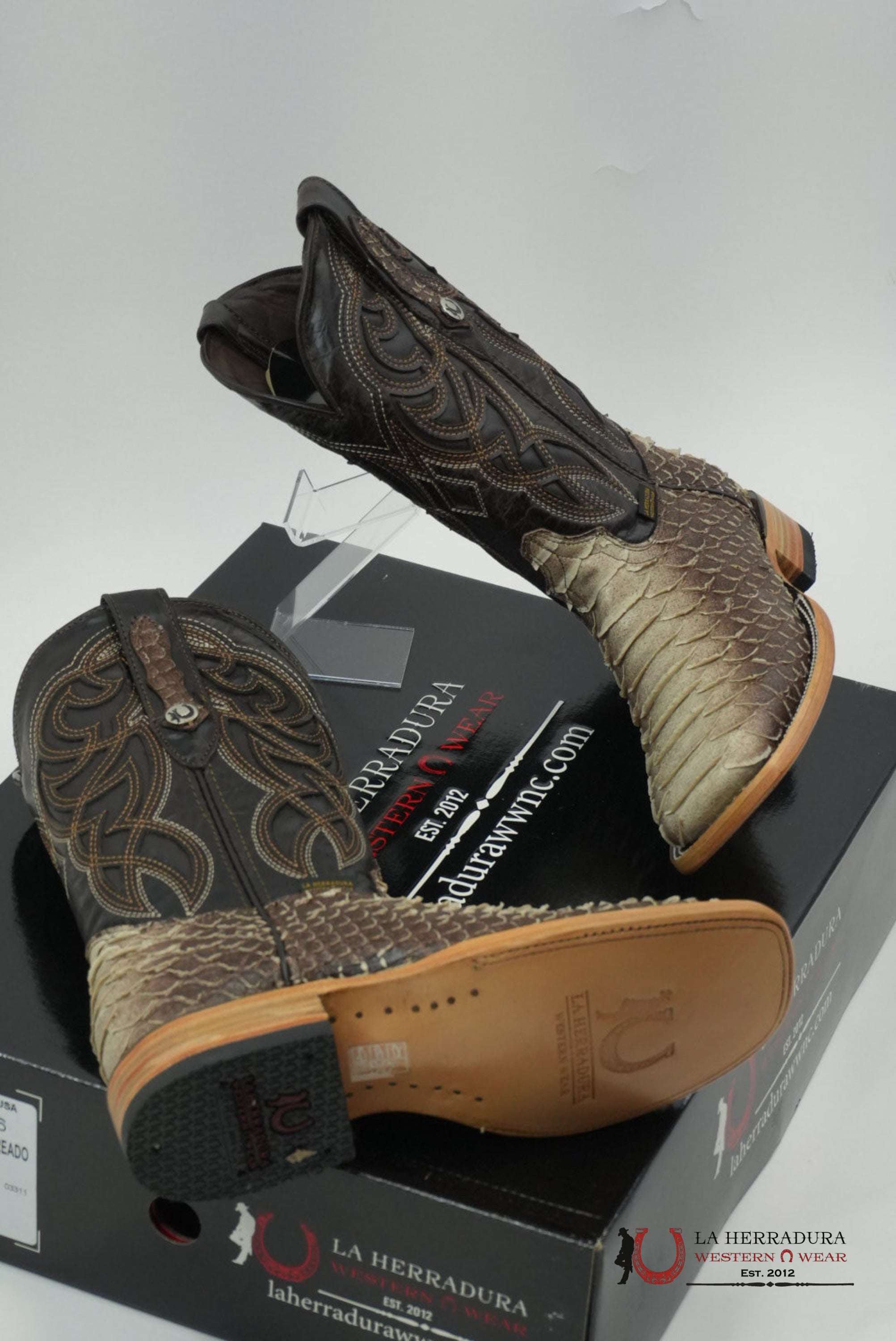LA HERRADURA PITON CLON CAFE SOMBREADO SQUARE TOE BOTAS HOMBRES
