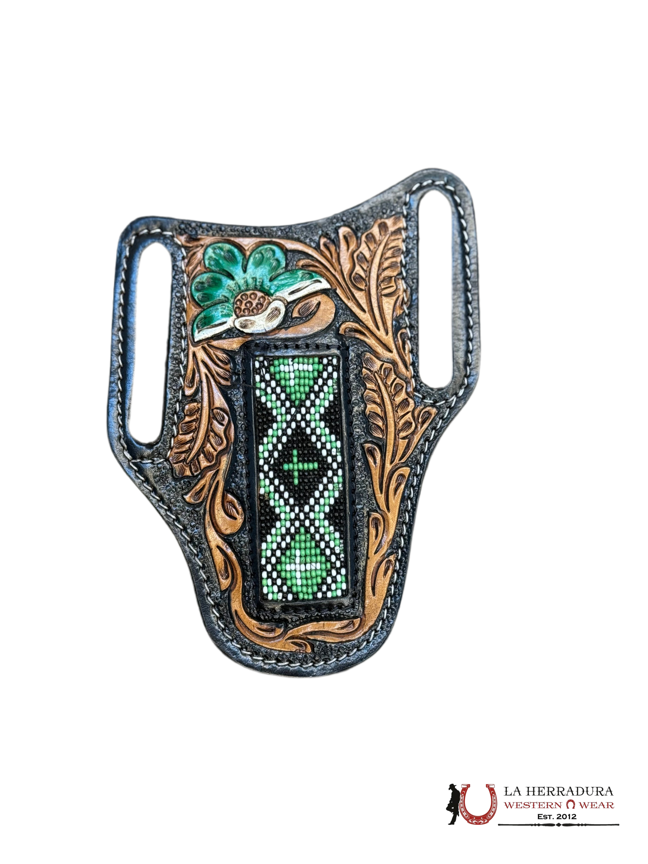 La Herradura Western Wear Black/Brown radge cover with green design 9