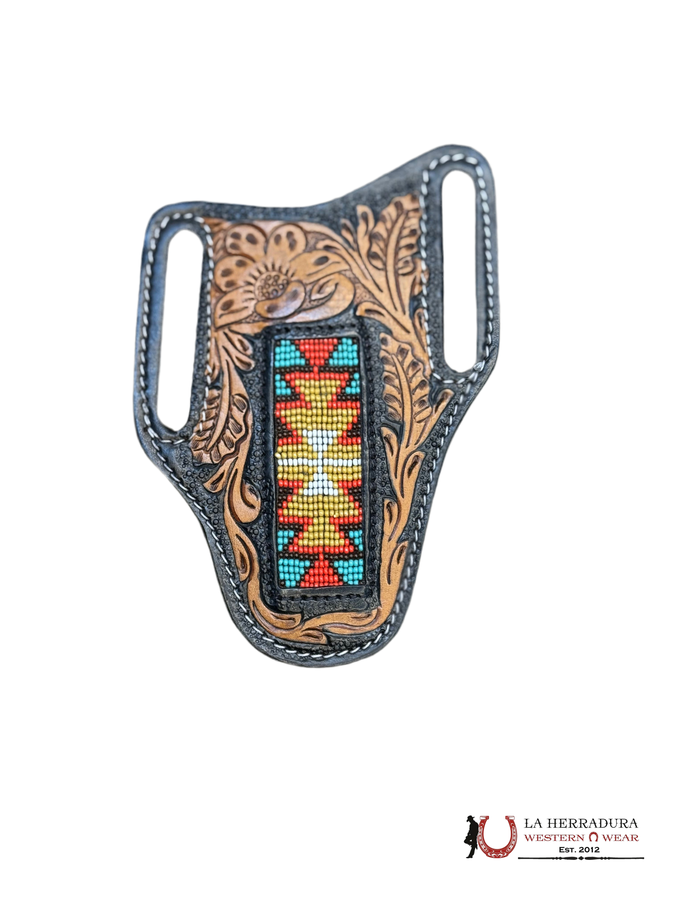 La Herradura Western Wear Black/Brown radge cover with multicolor Aztec design 3