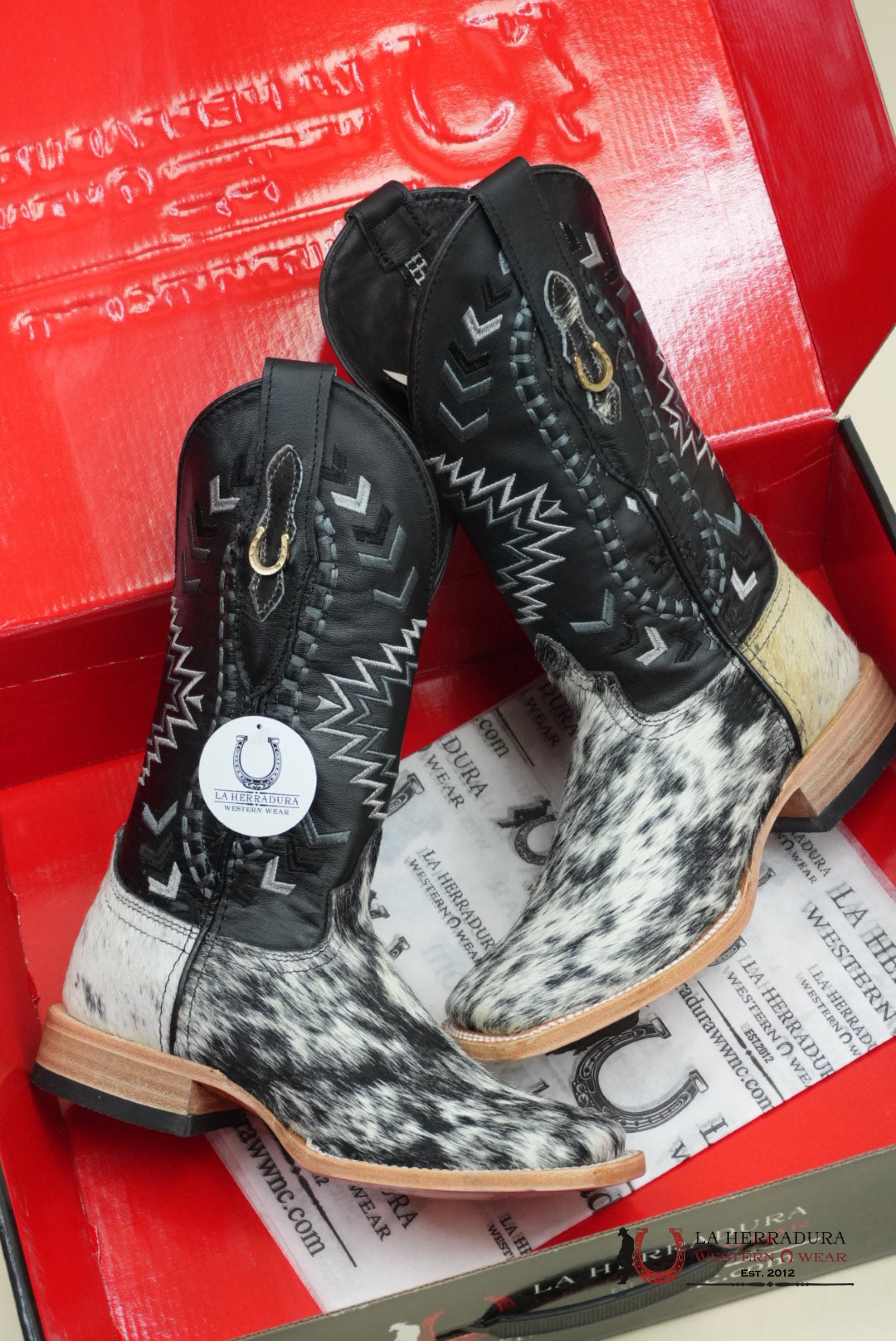 LA HERRADURA WOMEN PELO DE VACA BLANCO/NEGRO CHEROKEE NEGRO BOOT BOTAS MUJERES