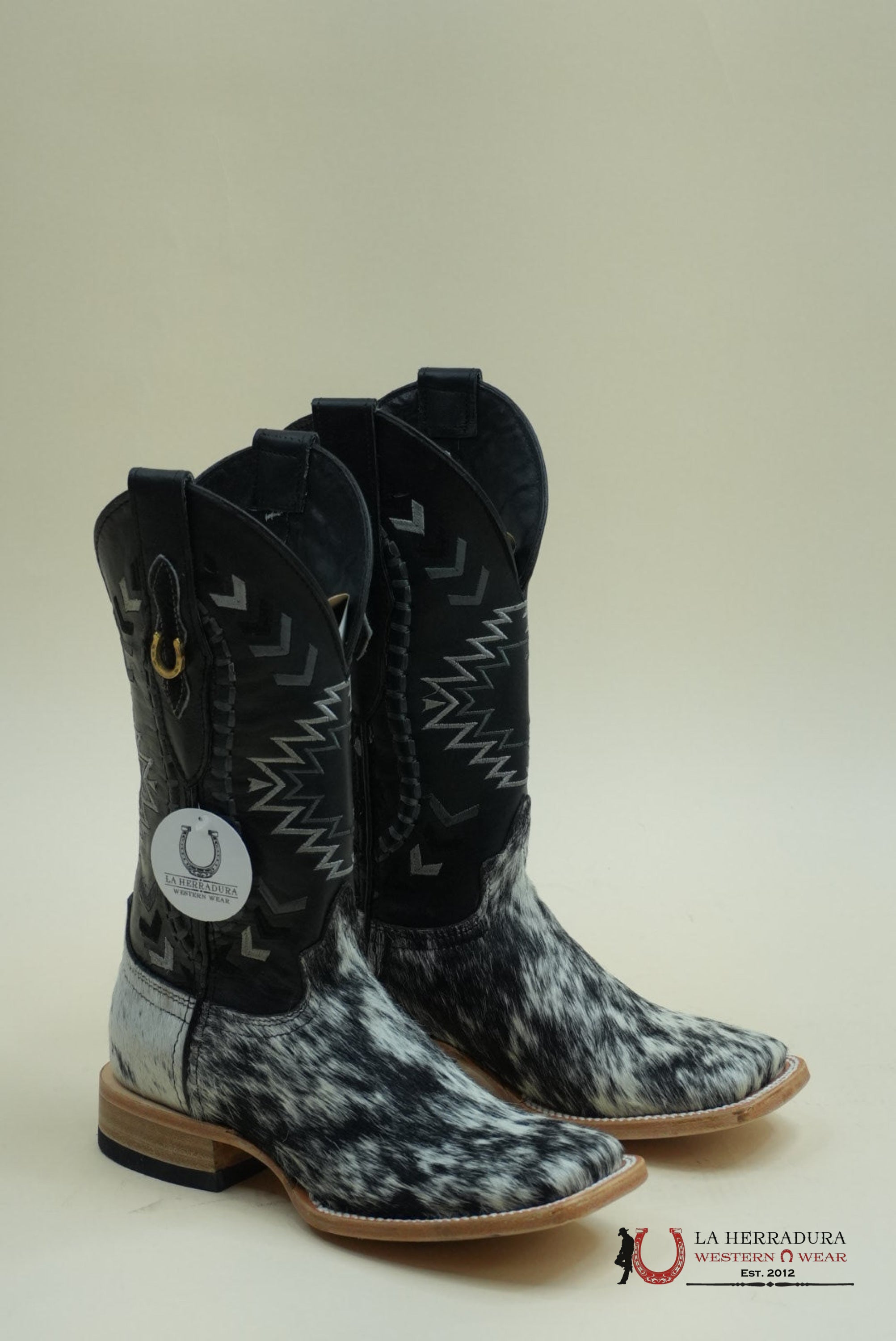 LA HERRADURA WOMEN PELO DE VACA BLANCO/NEGRO CHEROKEE NEGRO BOOT BOTAS MUJERES