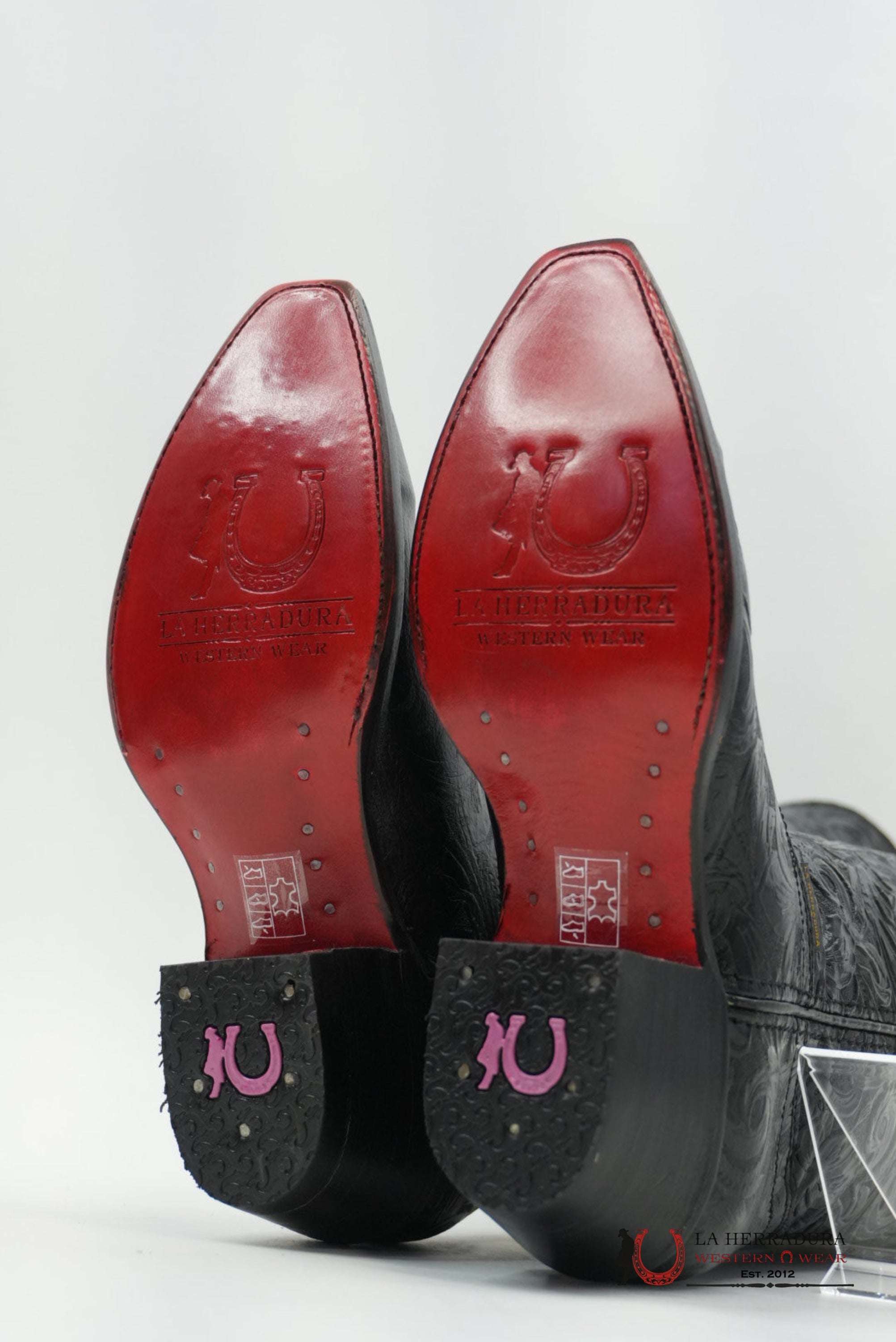LA HERRADURA WOMEN TALL BOOT NANCY HD CINCELADI NEGRO SNIP TOE RED BOTTOM BOTAS MUJERES
