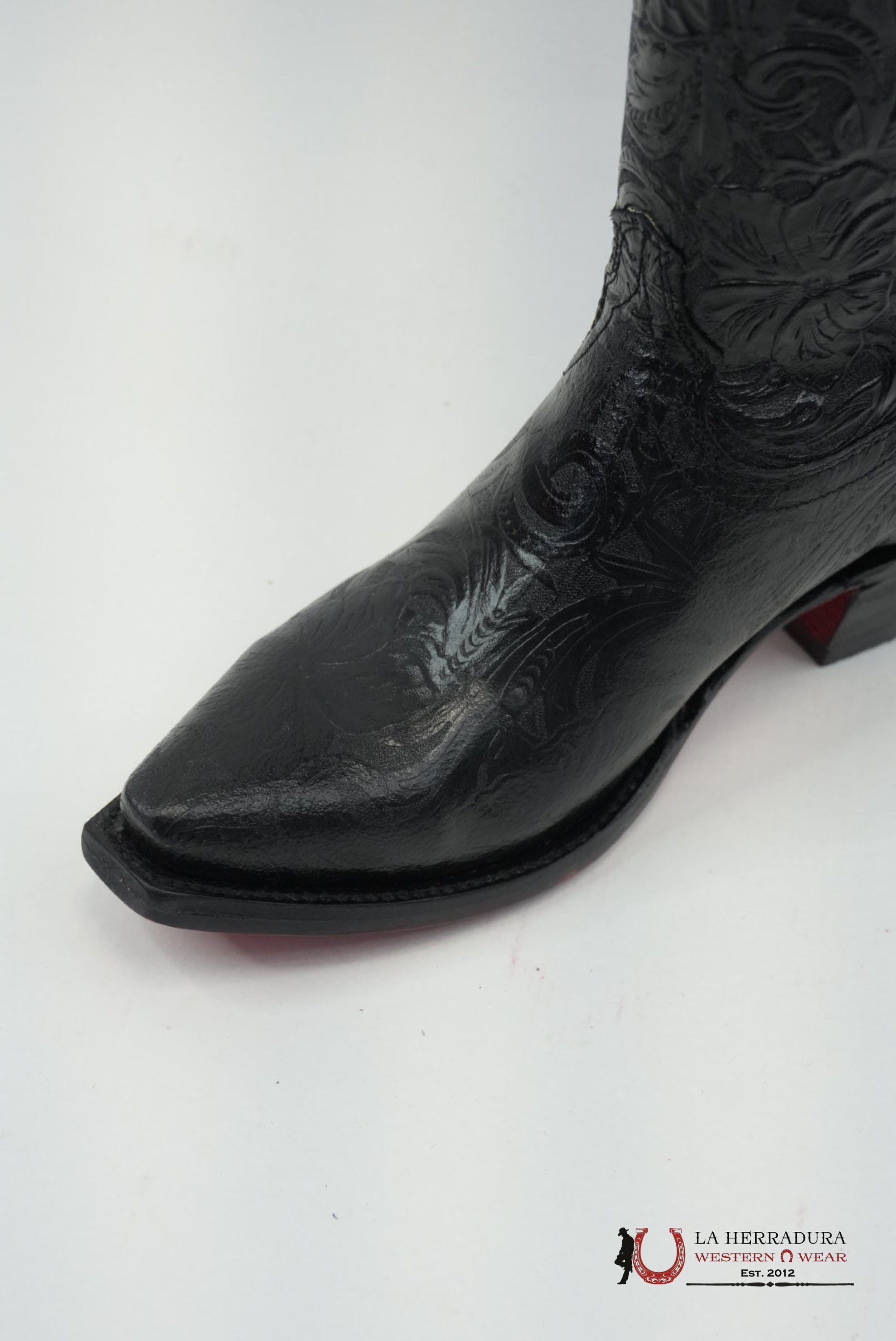 LA HERRADURA WOMEN TALL BOOT NANCY HD CINCELADI NEGRO SNIP TOE RED BOTTOM BOTAS MUJERES