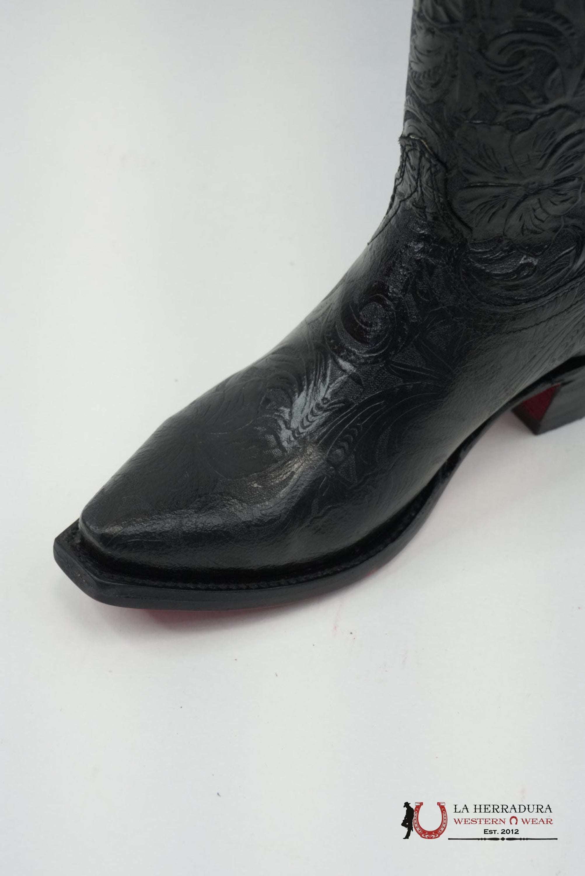 LA HERRADURA WOMEN TALL BOOT NANCY HD CINCELADI NEGRO SNIP TOE RED BOTTOM BOTAS MUJERES