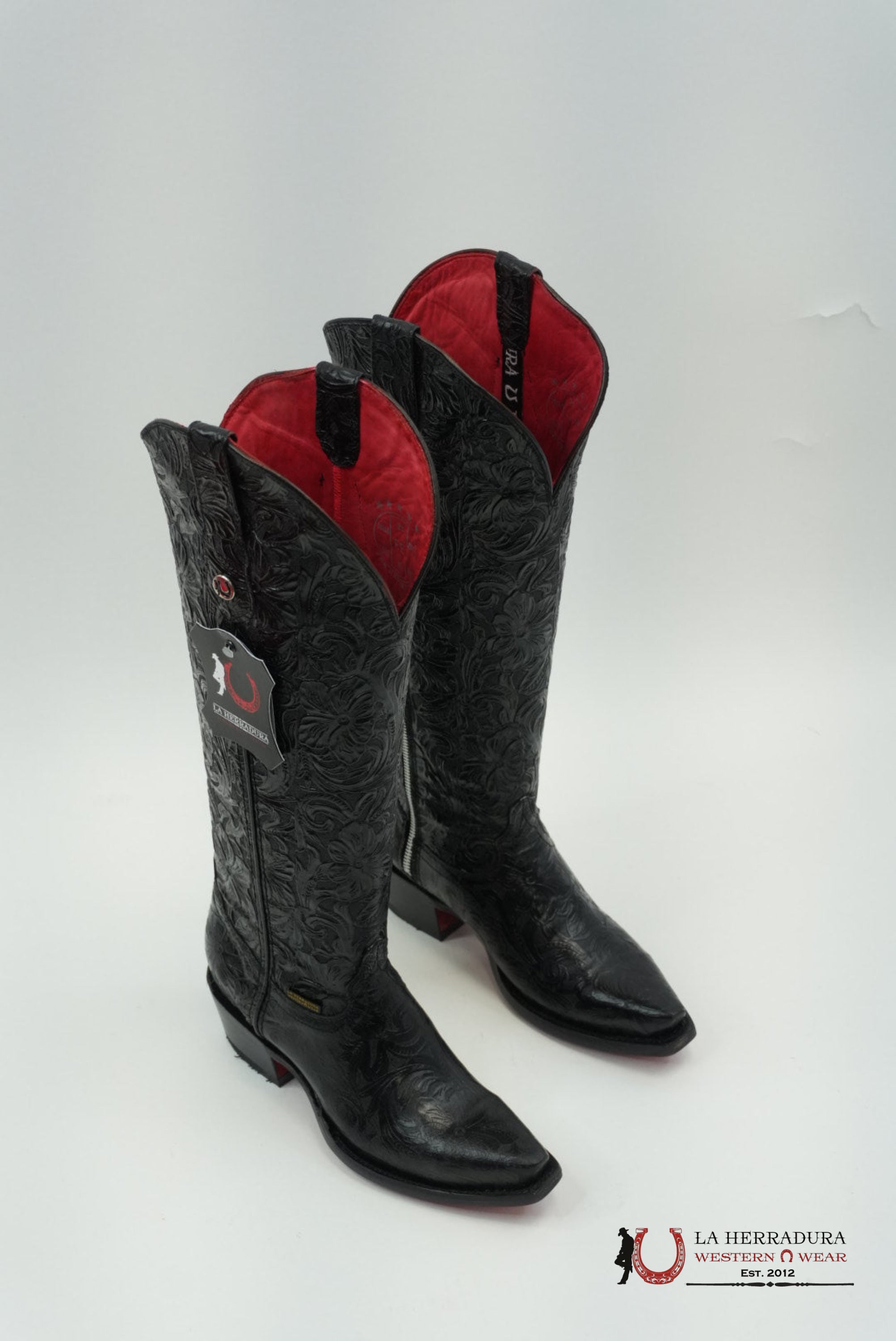 LA HERRADURA WOMEN TALL BOOT NANCY HD CINCELADI NEGRO SNIP TOE RED BOTTOM BOTAS MUJERES