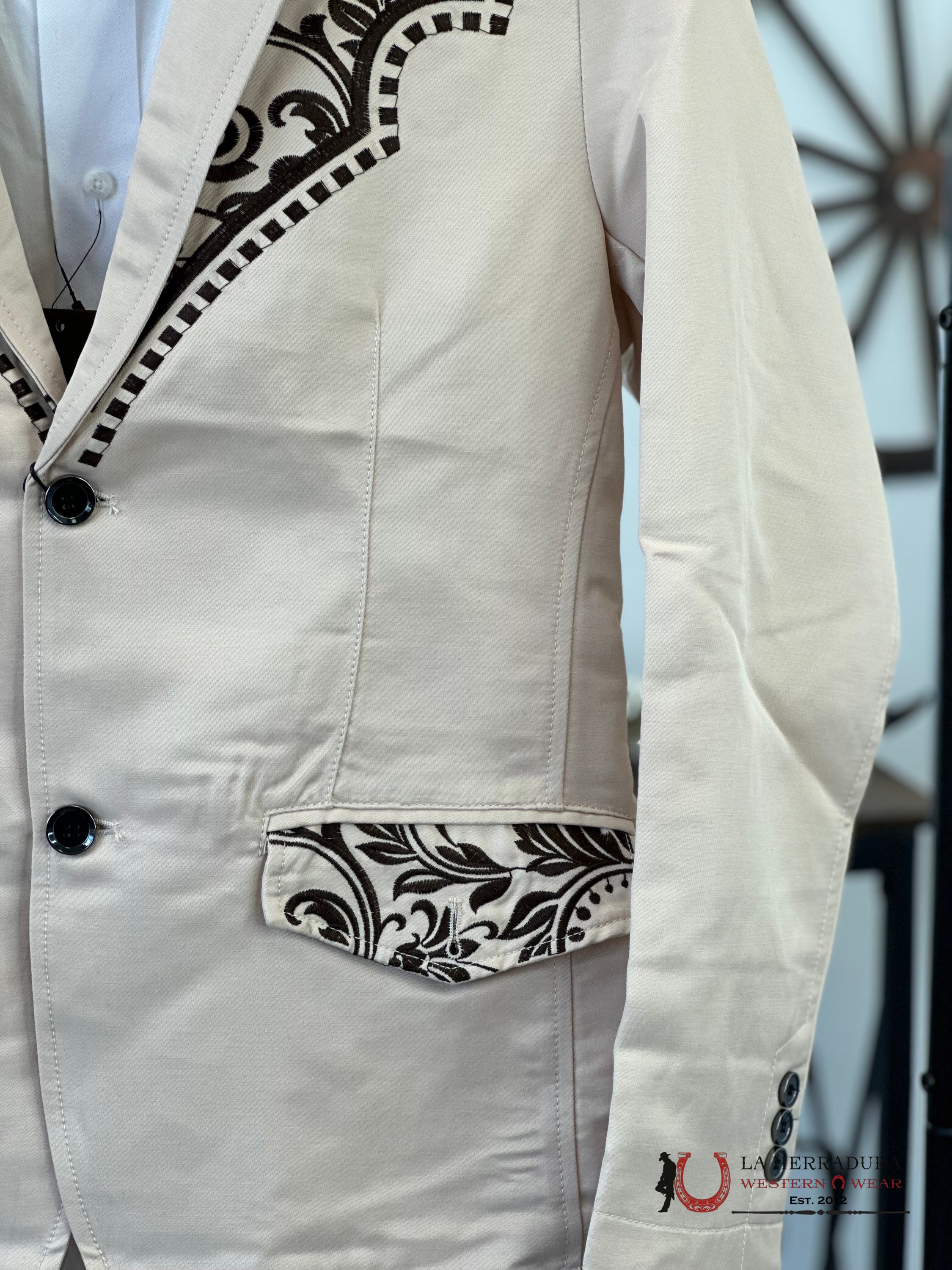 Lamasini Beige Brown Embroidered Blazer 2850 Ropa Hombres