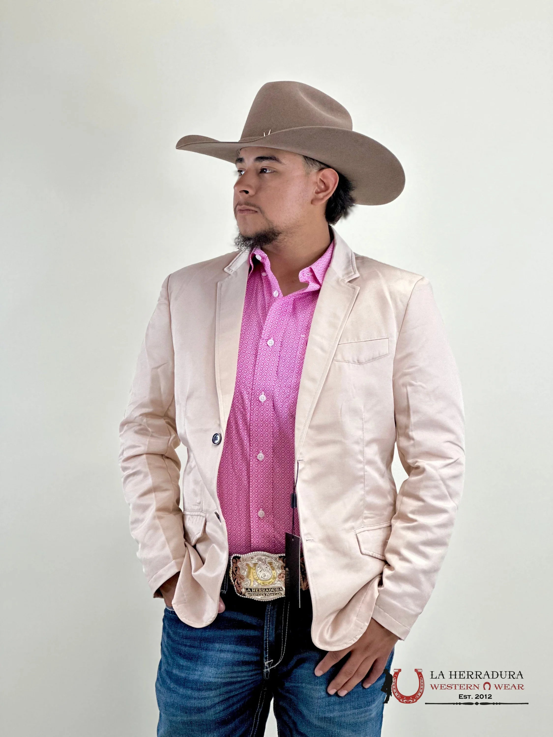 Lamasini Beige Smooth Liso Blazer Ropa Hombres