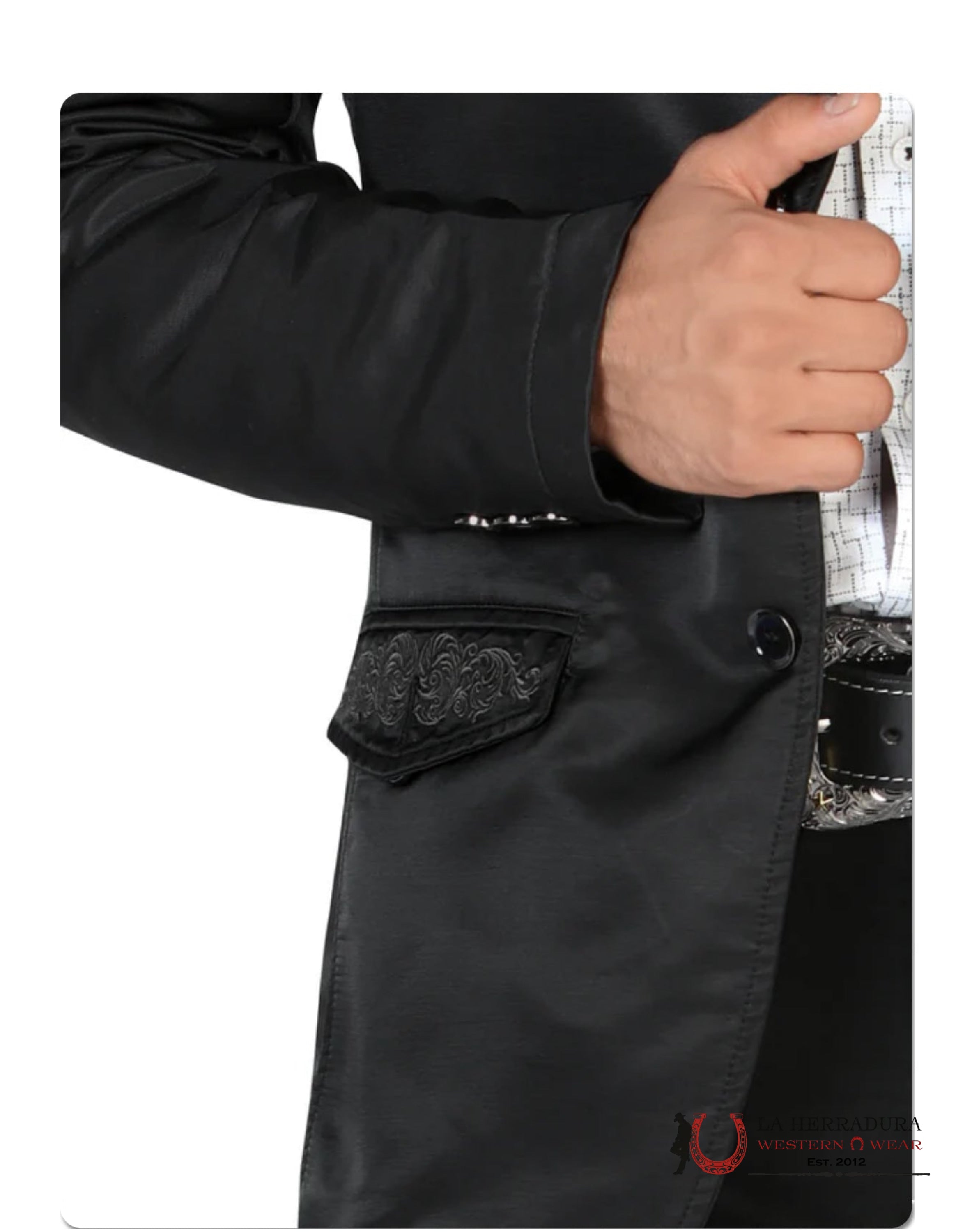 LAMASINI BLACK/BLACK EMBROIDERED SMOOTH BLAZER LAM492 y LAL492 ROPA HOMBRES